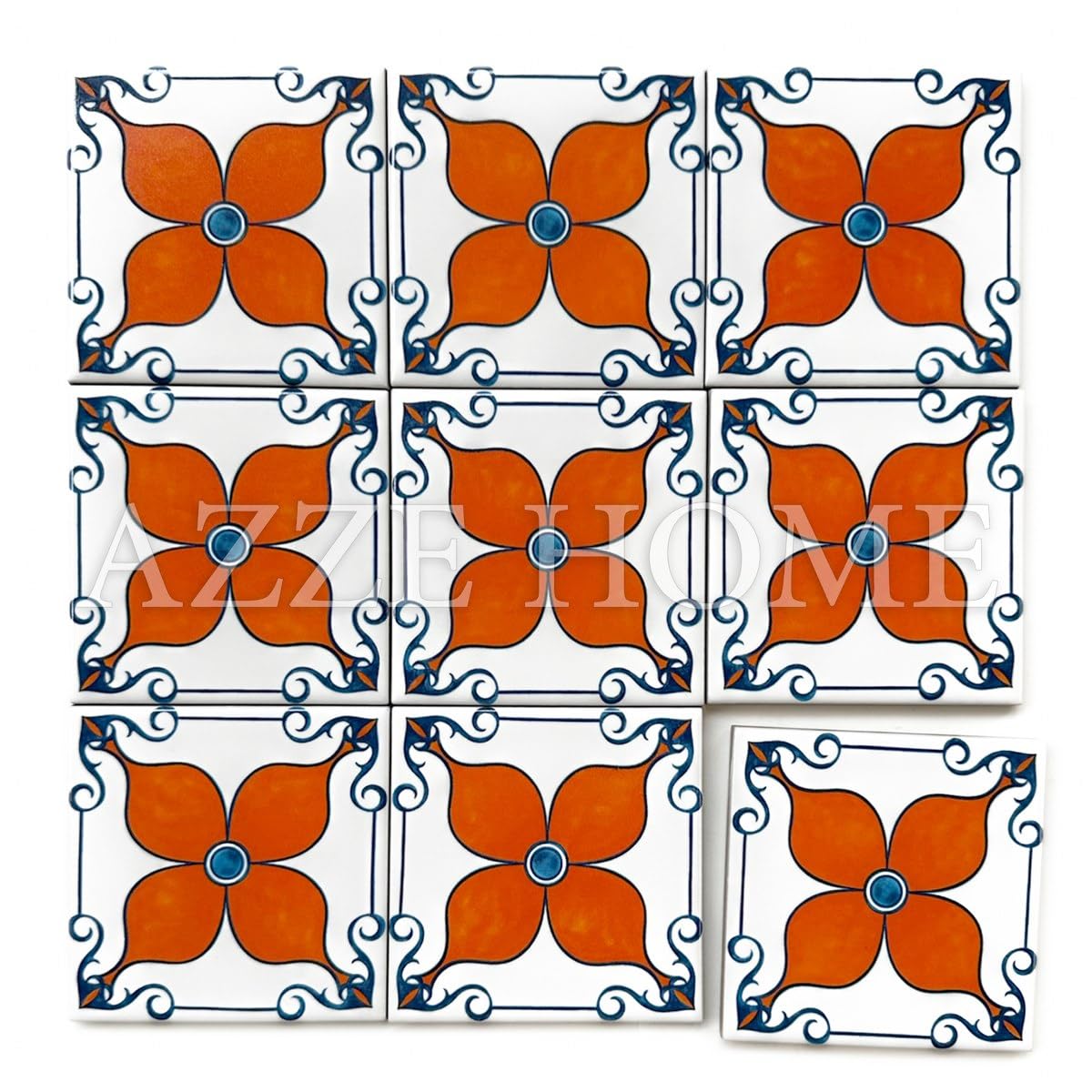 AZZEHOME Porcelain Tiles 4x4'', Pack of 10 Handmade Products, (NOT Stickers) Balcony, Garden, Bathroom, Kitchen, Indoor & Outdoor Ceramics, ics151