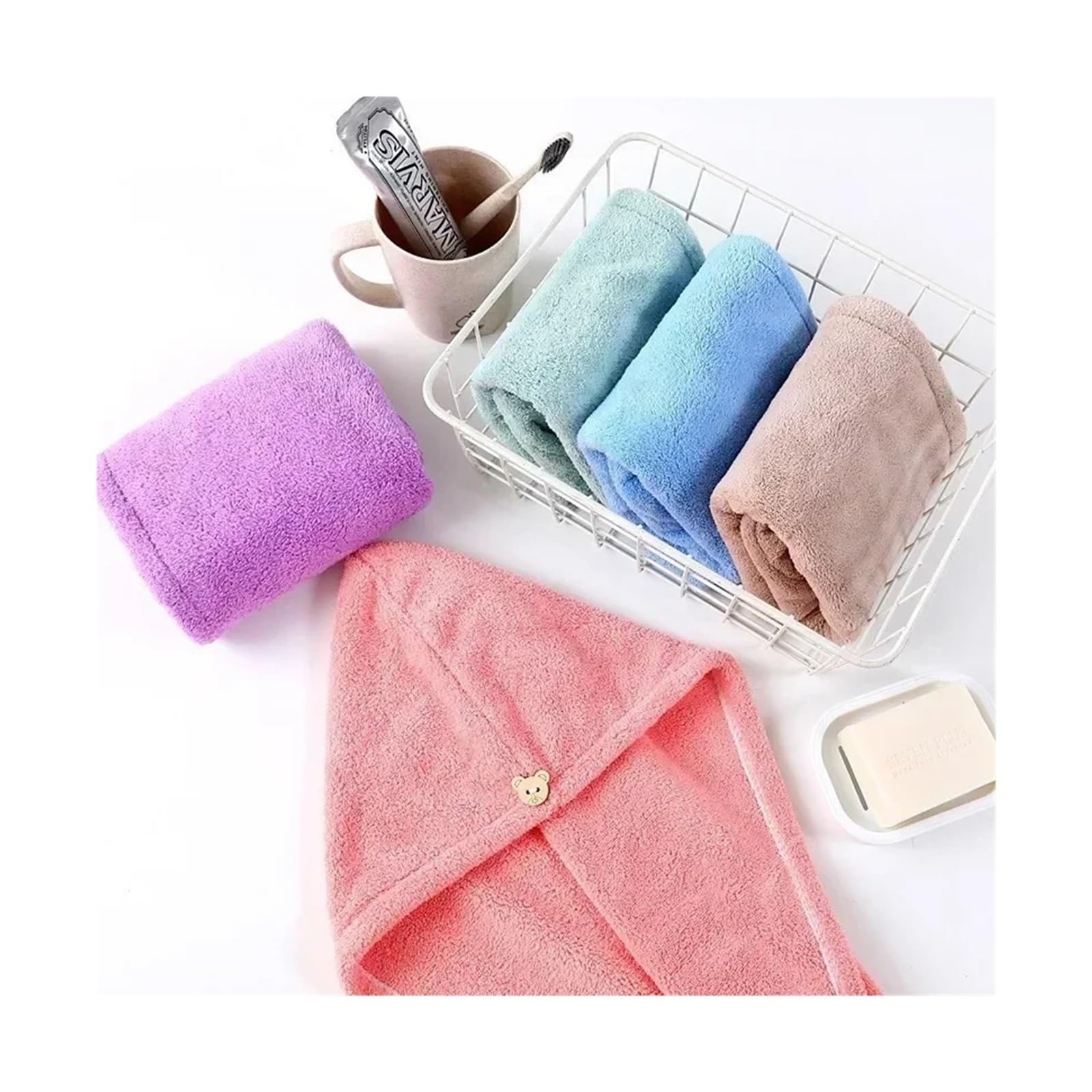 Toalla de Pelo Microfibra | Multicolor 4 piezas de secado rápido for mujeres después del secado del cabello del baño(Pink)