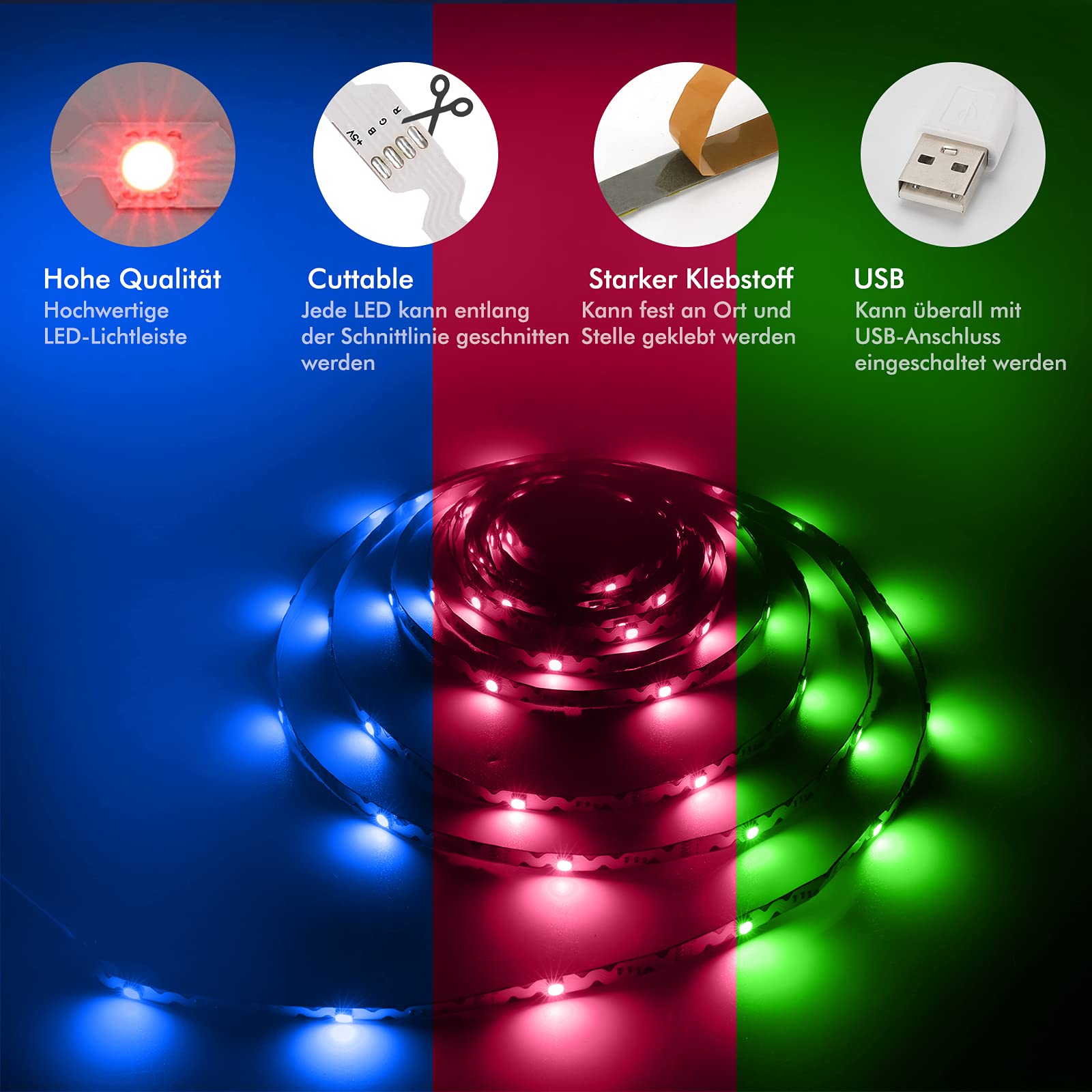 DANCRA LED TV Backlight, 5 m RGB TV Lighting for 60 to 80 Inches, TV LED Strip, App Control, USB LED Strip for HDTV PC Screen - Image 2