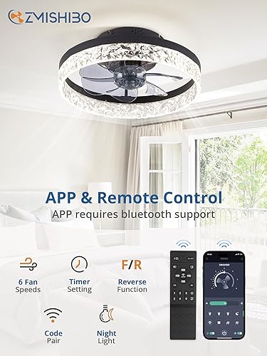 Miniatura 2 de ZMISHIBO Ventiladores de techo con luces, ventilador de techo de perfil bajo con luz y control remoto, ventilador de techo empotrado, reversible,