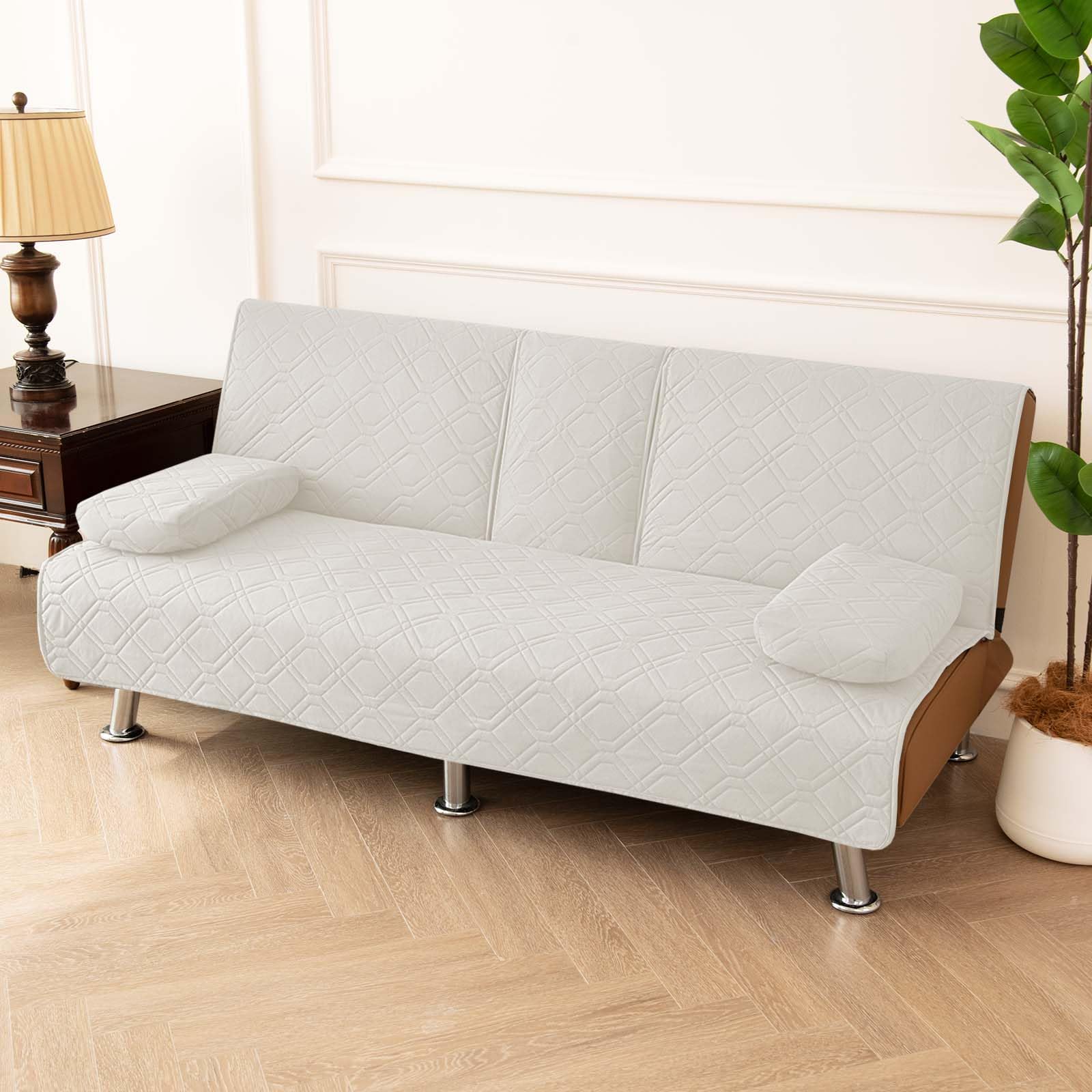 Juego de fundas impermeables para sofá cama, 4 piezas, funda para futón de 3 plazas con reposabrazos extraíbles y portavasos, protege contra la piel y las manchas