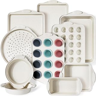 Kikcoin 22-Piece Nonstick Stackable Bakeware Set with Silicone Handles - 450°F Oven Safe, Cream