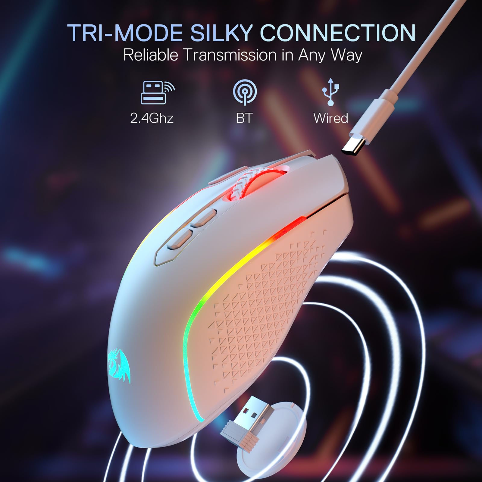 Redragon M810 MAX - Ratón inalámbrico para juegos de 3 modos, 12000 DPI con cable/inalámbrico RGB con tecla de disparo rápido, 8 botones macro, capacidad de energía fiable de 188 horas para PC/Mac