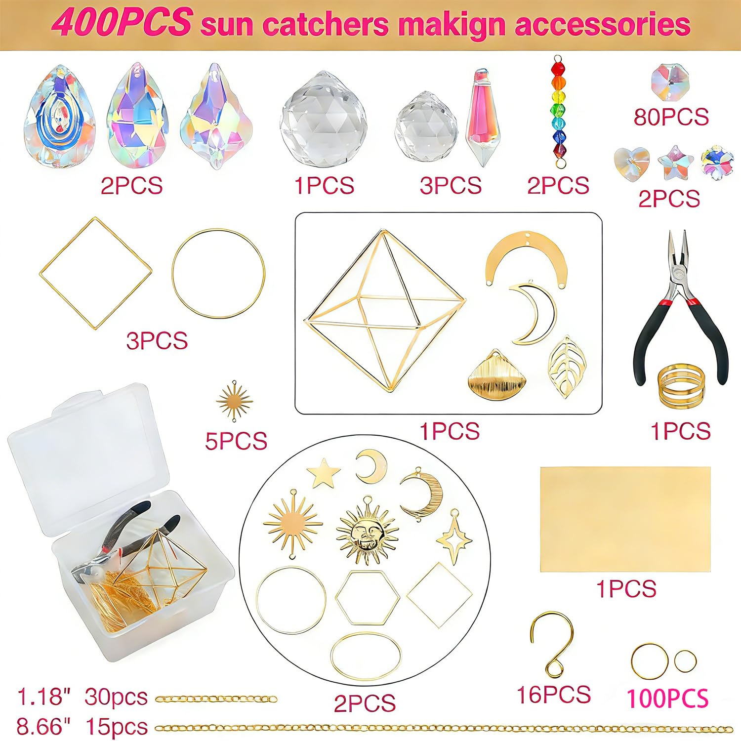 400 Pièces Kit de Fabrication DIY d’Attrape-Soleil, Créez Votre Suncatcher pour Décor de Fenêtre, Ensemble de Cristaux Colorés à Suspendre pour Adultes & Enfants (A) - 3