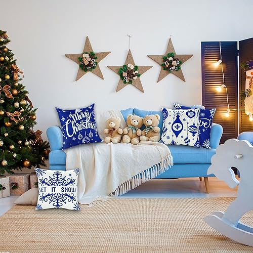 Miniatura 6 de YUJUN Paquete de 4 fundas de almohada de invierno de Navidad, 18 x 18 pulgadas, diseño a cuadros de búfalo, Navidad, invierno, decoración de sofá