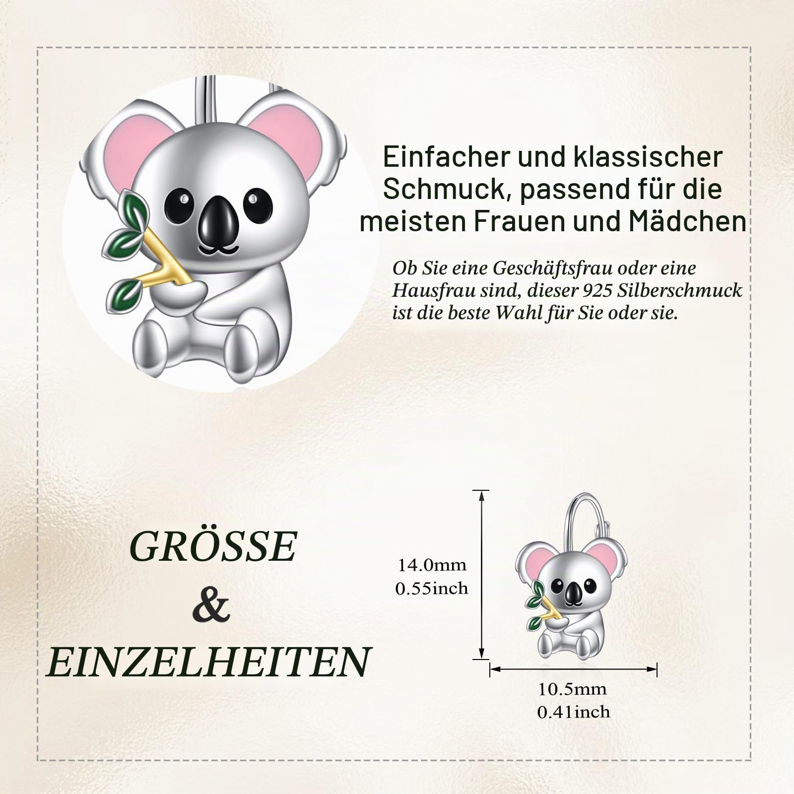 Tier Ohrringe Damen Mädchen Kinder 925 Sterling Silber Kaninchen/Koala/Panda Creolen Ohrringe Niedlich Tier Ohrringe Schmuck Geschenk