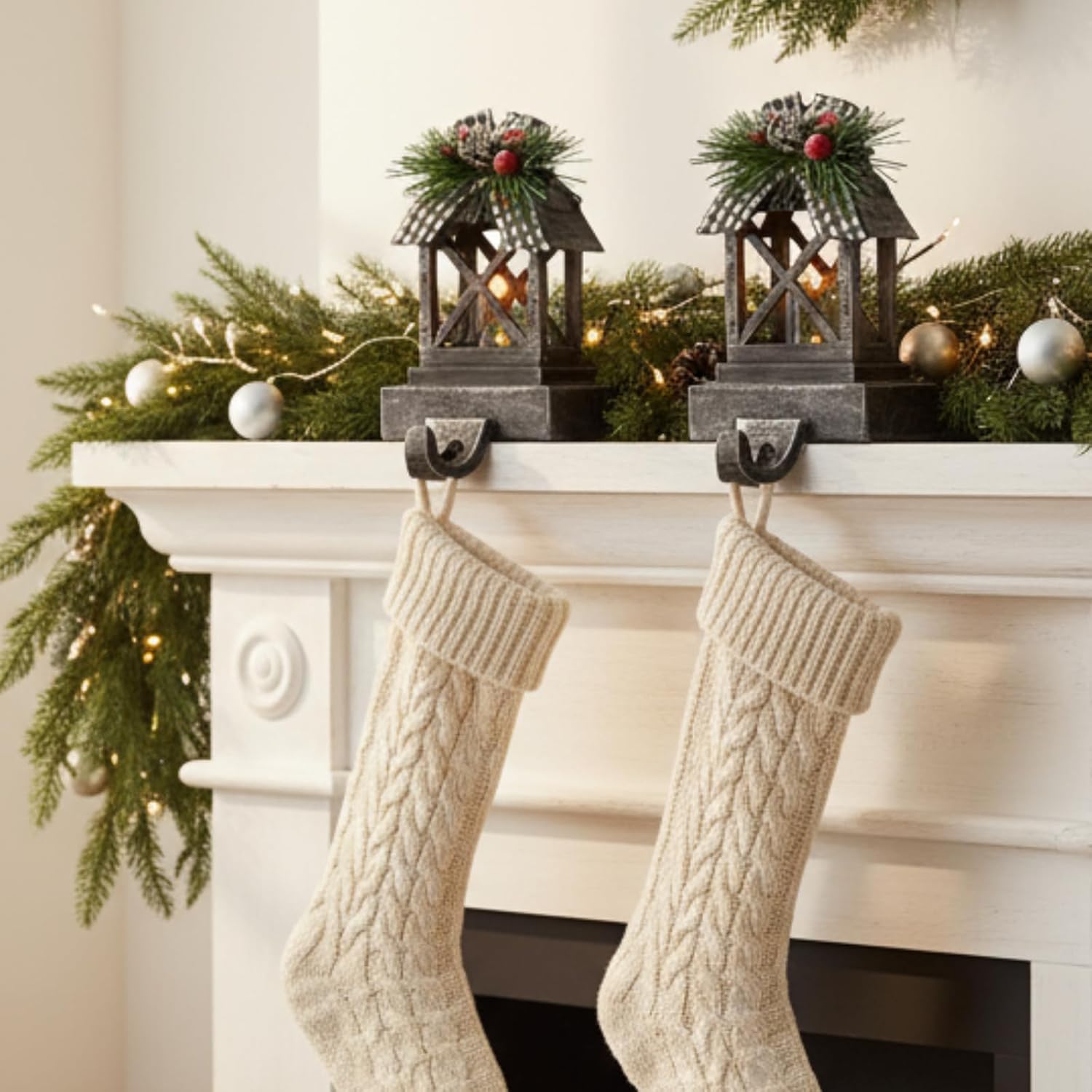 Yaomiao 2 Pcs Christmas Stocking Holders for Mantel Christmas Stocking Hangers Xmas Black Hooks Decorative Retro Holiday Holders for Winter Party Decor Home