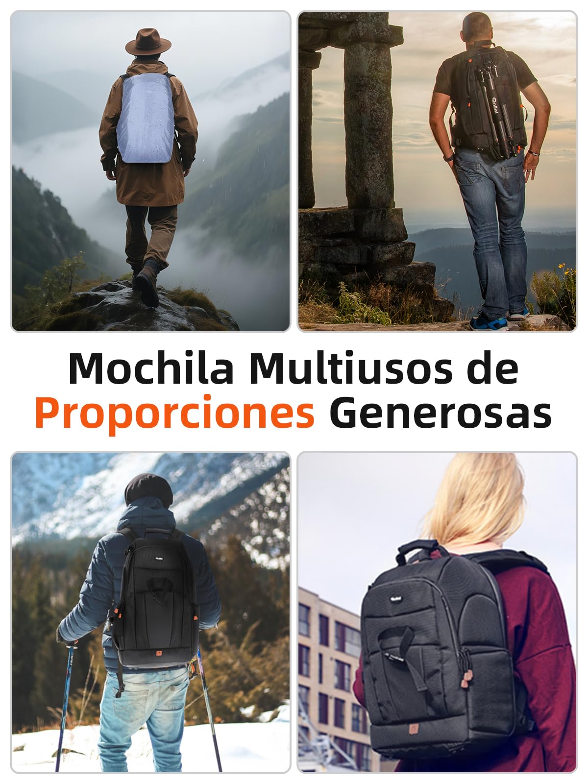 Rollei Mochila fotográfica L Fotoliner - Mochila fotográfica amplia con muchos compartimentos, incl. protección contra lluvia, Negro