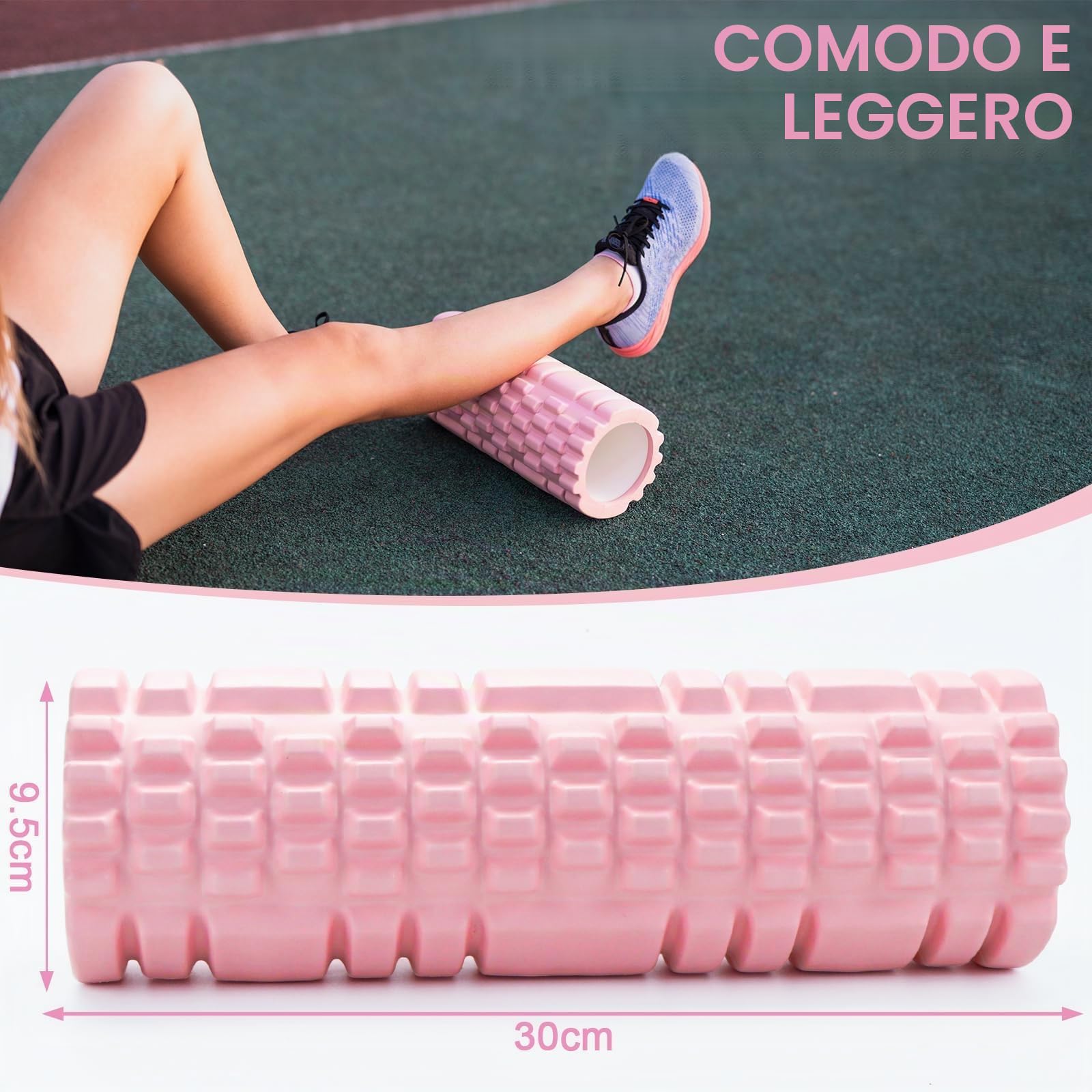 Rullo Foam Rosa Multifunzionale - Massaggiatore Muscolare per Fitness, Pilates e Yoga - Rullo di Fascia per Esercizi a Casa e in Palestra - Rilassa i Muscoli e Cura i Tessuti Profondi.