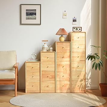 Bedroom Bedside Table Nightstand, Wooden Side Table End Table, Bedside Cabinet for Bedroom/Living Room/Guest Room, No Installation Color Natural, Size 5 Drawers