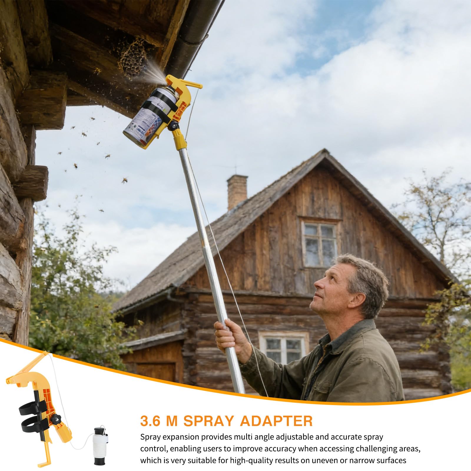 Prolunga per Supporto Bomboletta Spray,Adattatore per Supporto Spray Estensore 3.6M,Adattatore per Asta di Prolunga per Bomboletta Sprays,per Nidi di Vespe,Calabroni,Api