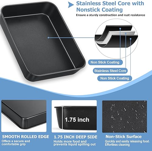 Miniatura 3 de TeamFar Moldes para lasaña, molde rectangular para tartas de 9.4 x 7 x 2 pulgadas con revestimiento antiadherente negro y núcleo de acero