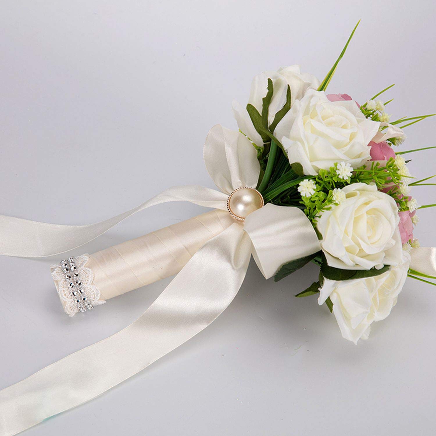 Amazon.co.jp: 造花 ウェディングブーケ 花嫁用 ハンドメイド 7色