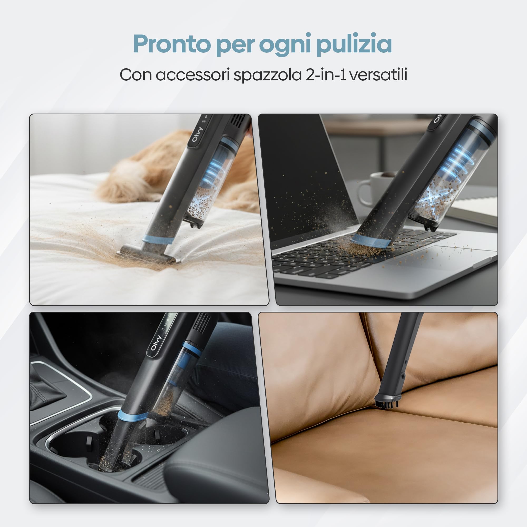 Olvy HC32 PRO Aspirabriciole Senza Fili – Aspirapolvere Portatile 250W, 22 kPa, 3 Modalità di Aspirazione, Fino a 35 Minuti di Autonomia, Display LCD, Accessori Inclusi – Pulizia Rapida per Casa e Aut