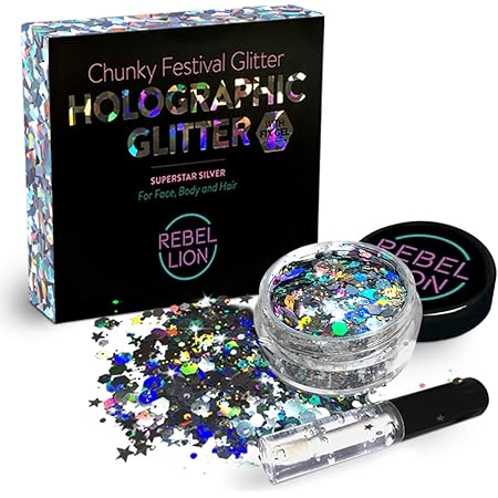glitzer make up fur gesicht korper und haare silberner holografischer glitter mix haarglitter fur partys und karneval inklusive langanhaltendem