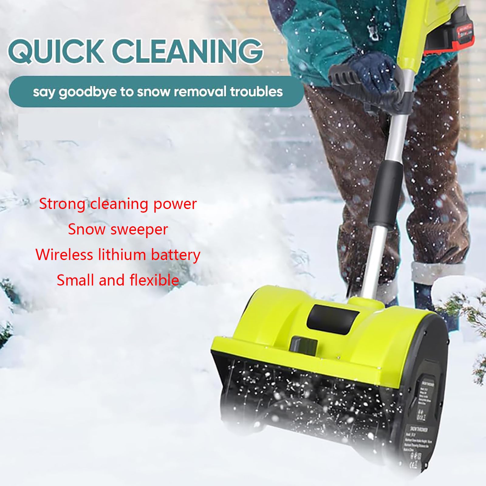 Pala da Neve elettrica Senza Fili, Larghezza 32 cm, spazzaneve a Batteria, con 2 batterie e caricabatteria rapido