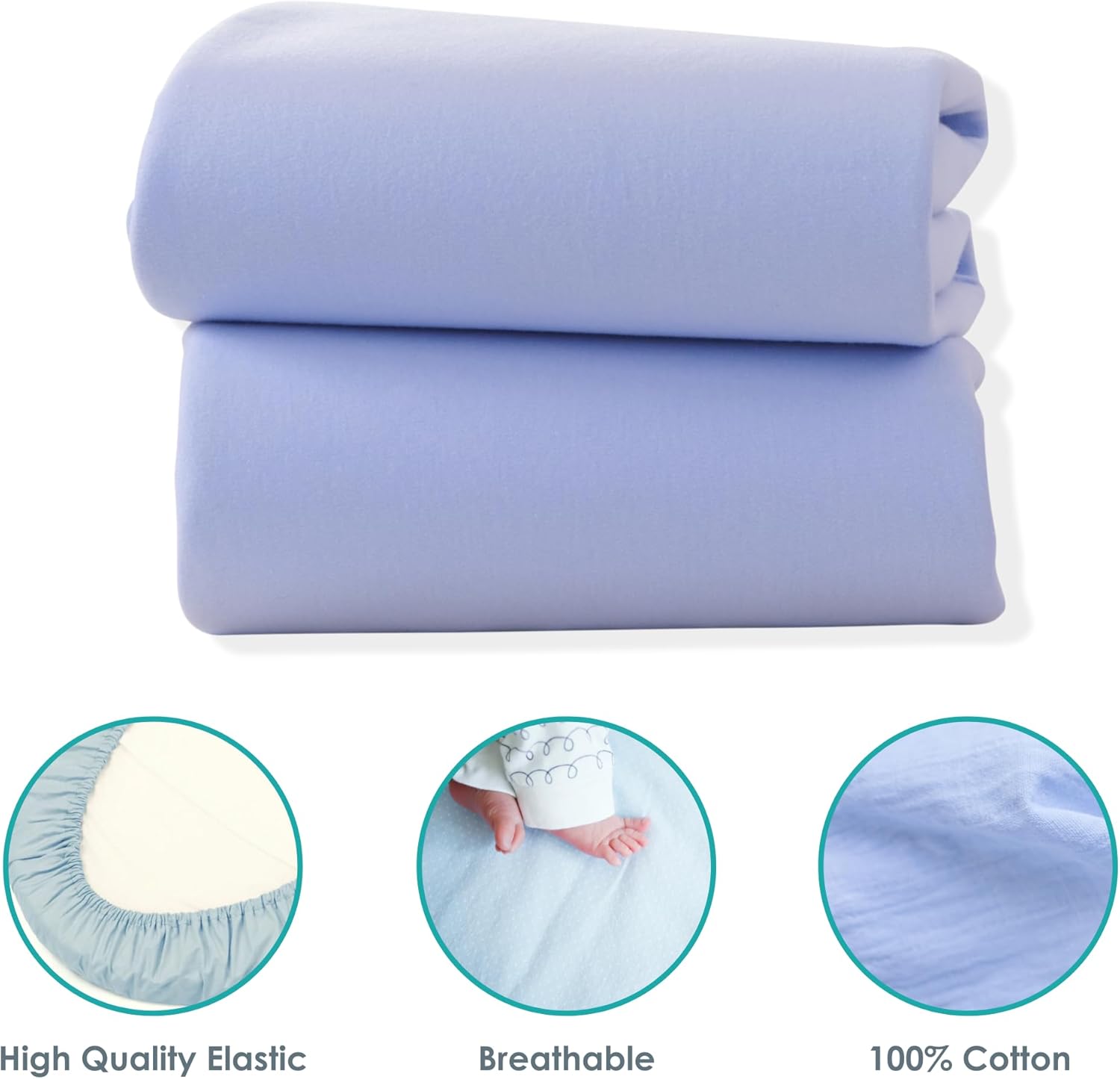 Clair de Lune 2 Pack Fitted Jersey Cotton Pram/Crib Sheets 90 x 40 cm (Blue)