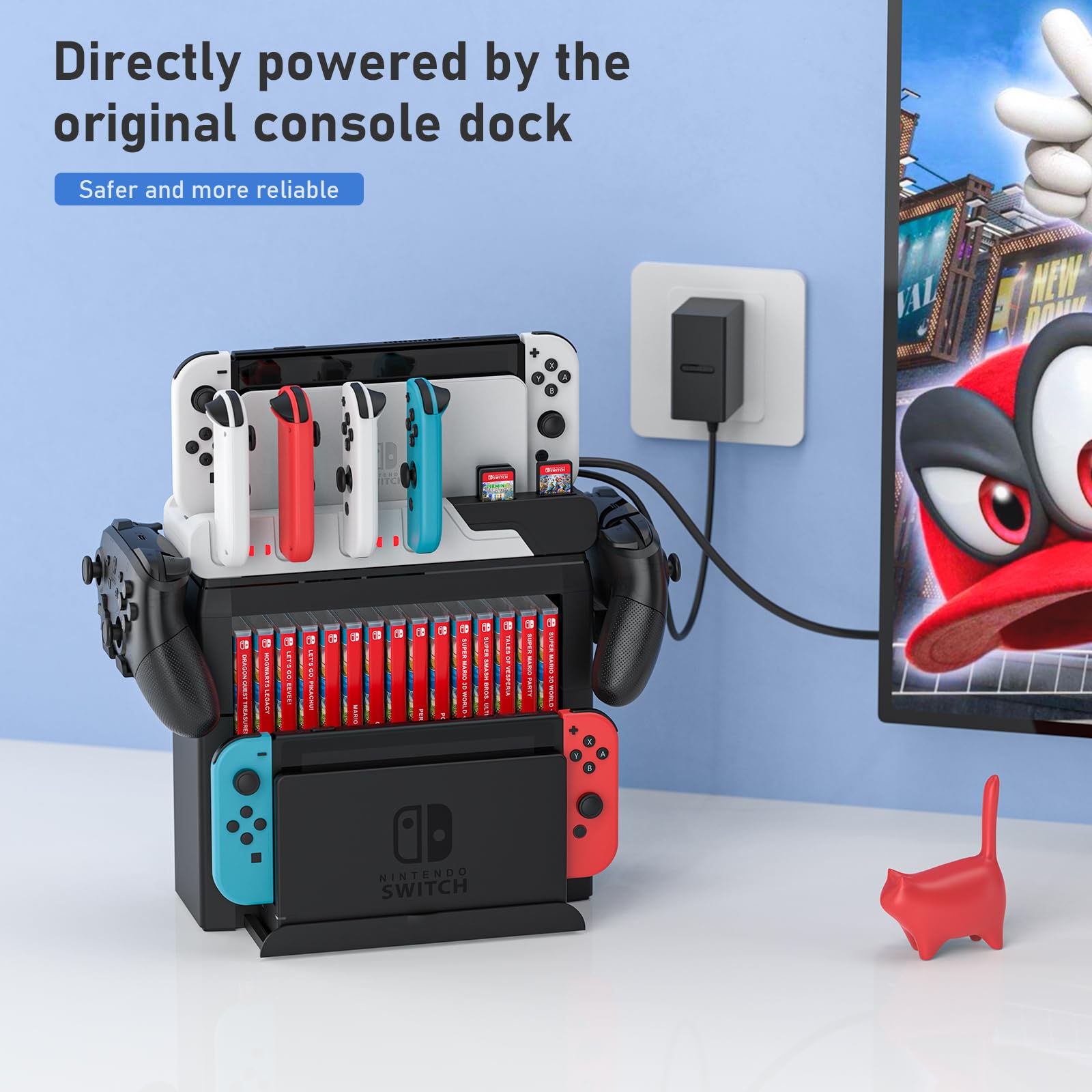 Switch Game Storage con controller Charger per Nintendo Switch e modello OLED, MLIFEMFUL Switch Charging Dock carica 6 Joycon, Switch Gaming Accessories Holder Desk, Switch Game Gift Card Organizer