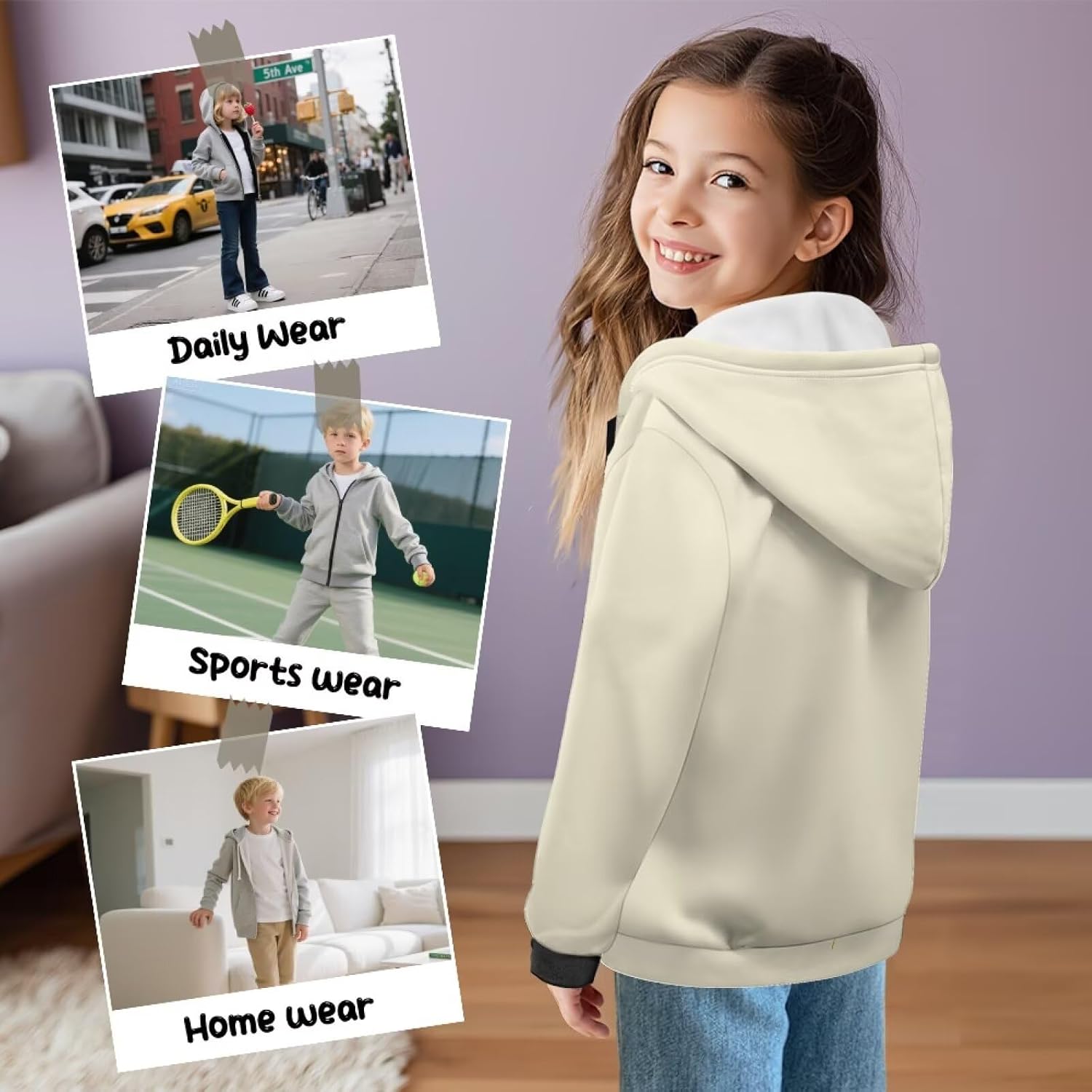 Kids Zip Up Hoodie Zipper Jackets for Girls Hooded Sweatshirt Fall Coat Winter Outfits Outerwear 6-16 Years