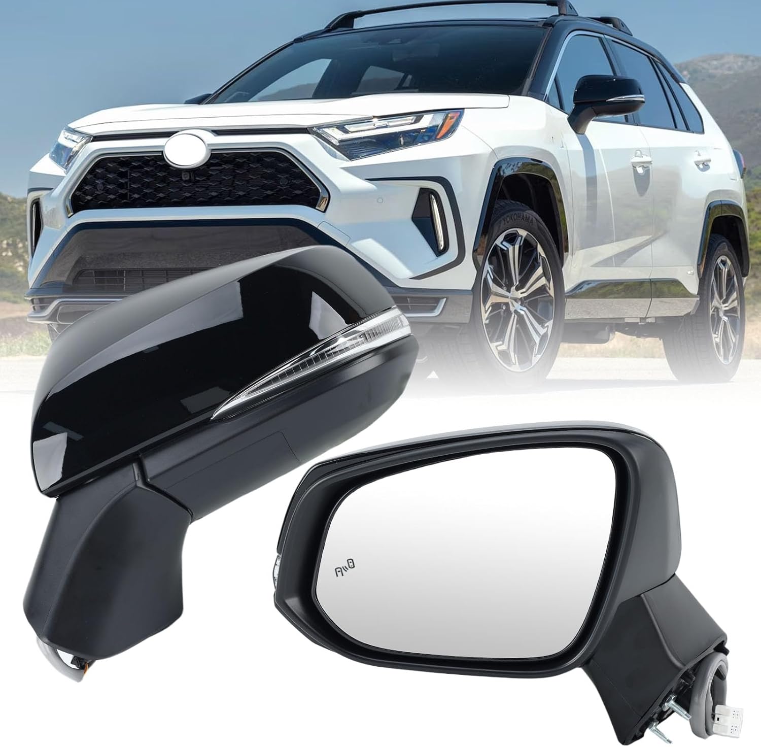 Left Driver Side Mirror Compatible with Toyota RAV4 2019 2020 2021 2022 2023 2024 Power Heated Turn Signal Blind Spot Door Rear View Mirrors 8 Pins Black