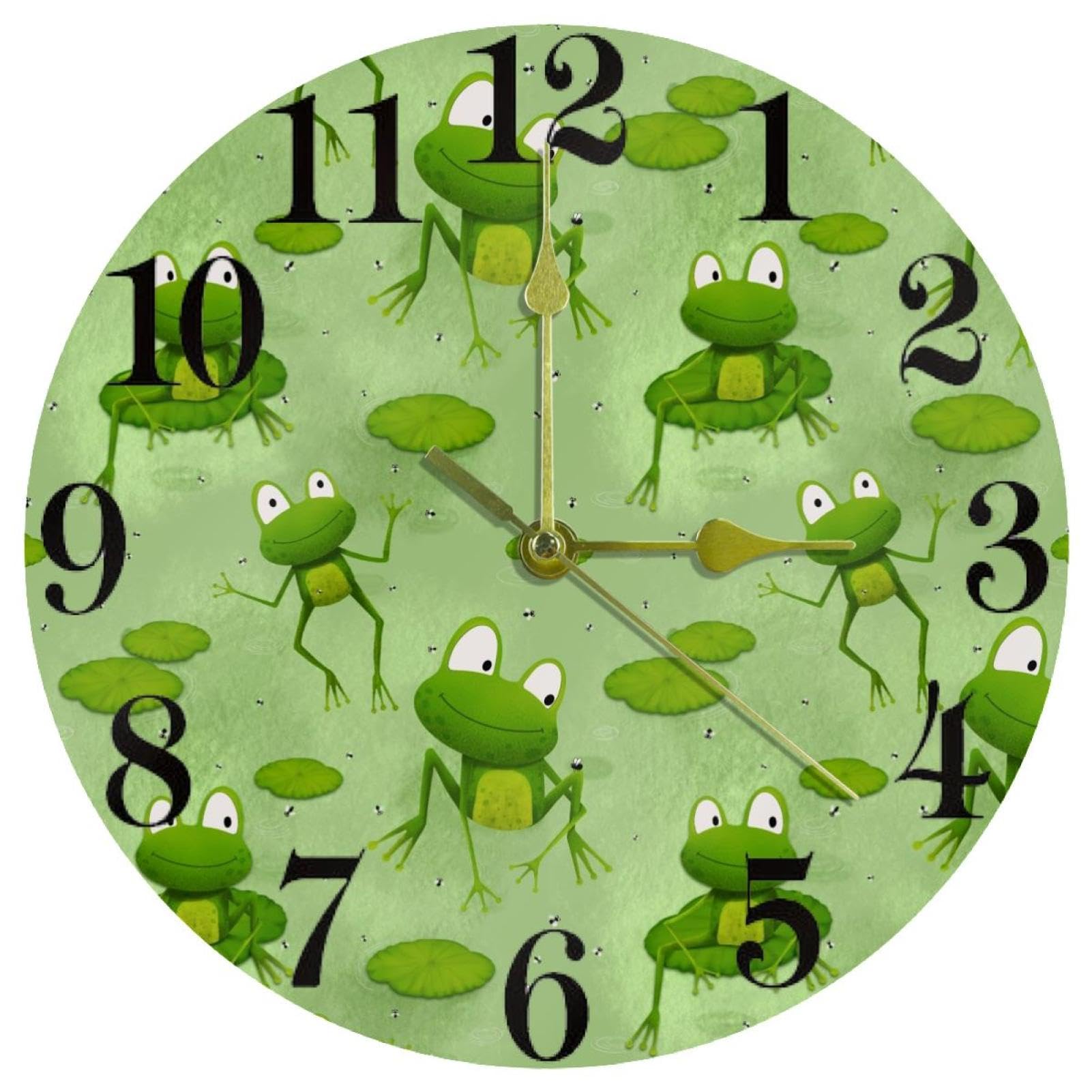 Horloge murale silencieuse à quartz grenouilles sur nénuphar pour école et maison