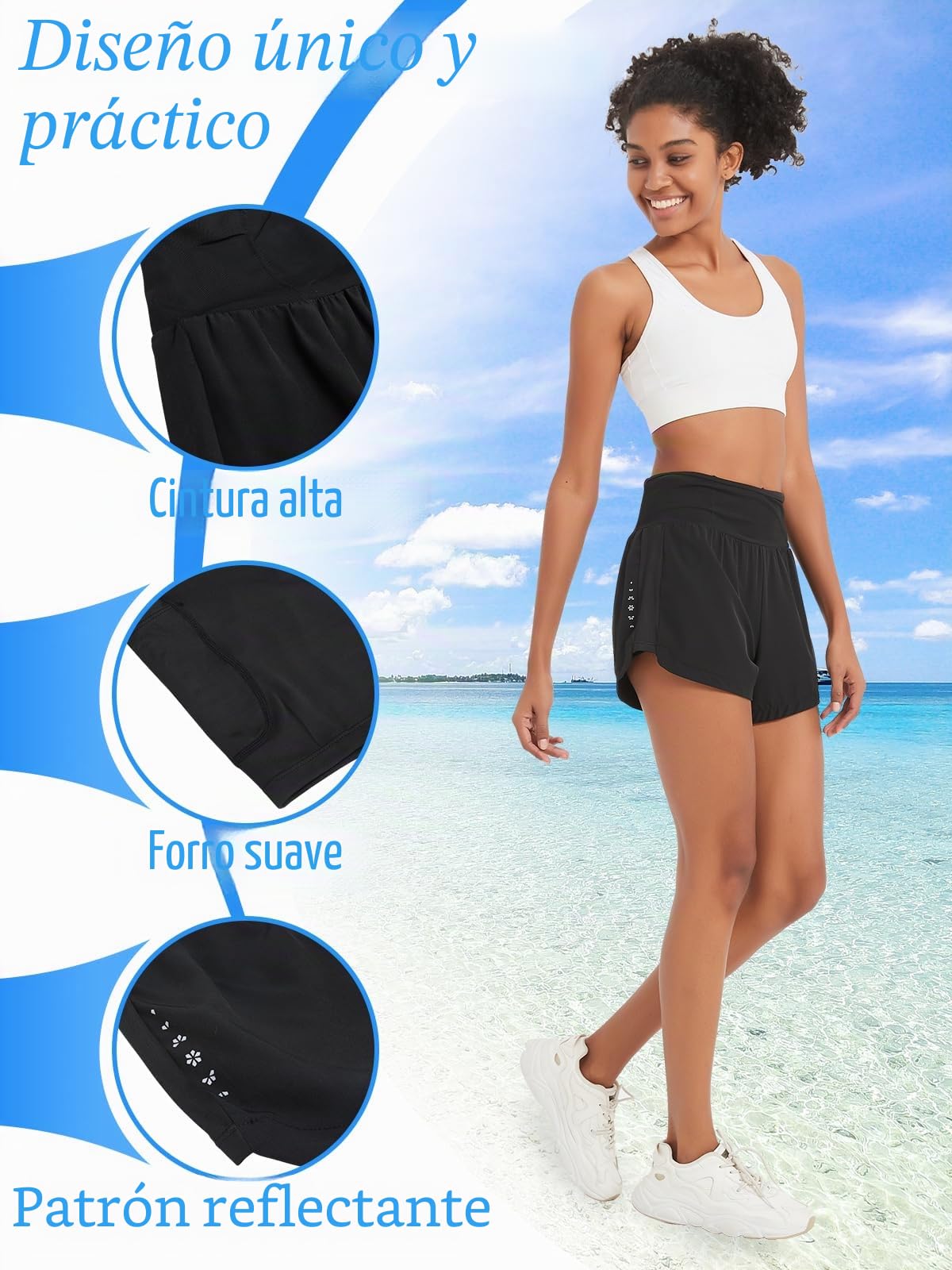 Pantalones cortos deportivos 2 en 1 para correr para mujer, con bolsillo con cremallera, pantalones cortos de natación para entrenamiento, yoga, trotar