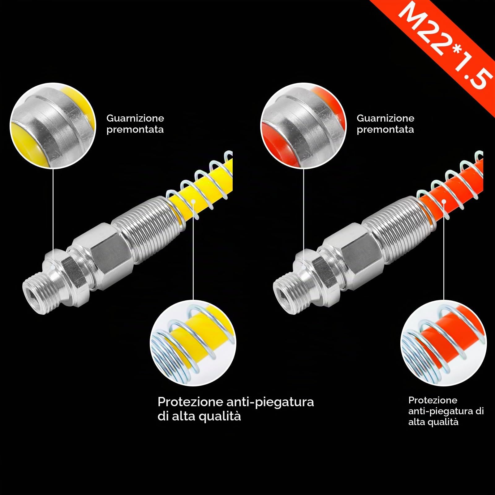 Set di Tubi spiralati Pneumatici CeyKvo, 2 Pezzi da 4 Metri ciascuno, Giallo e Rosso – Tubo spiralato Pneumatico Robusto per Camion, rimorchi e Agricoltura (M22*1,5)