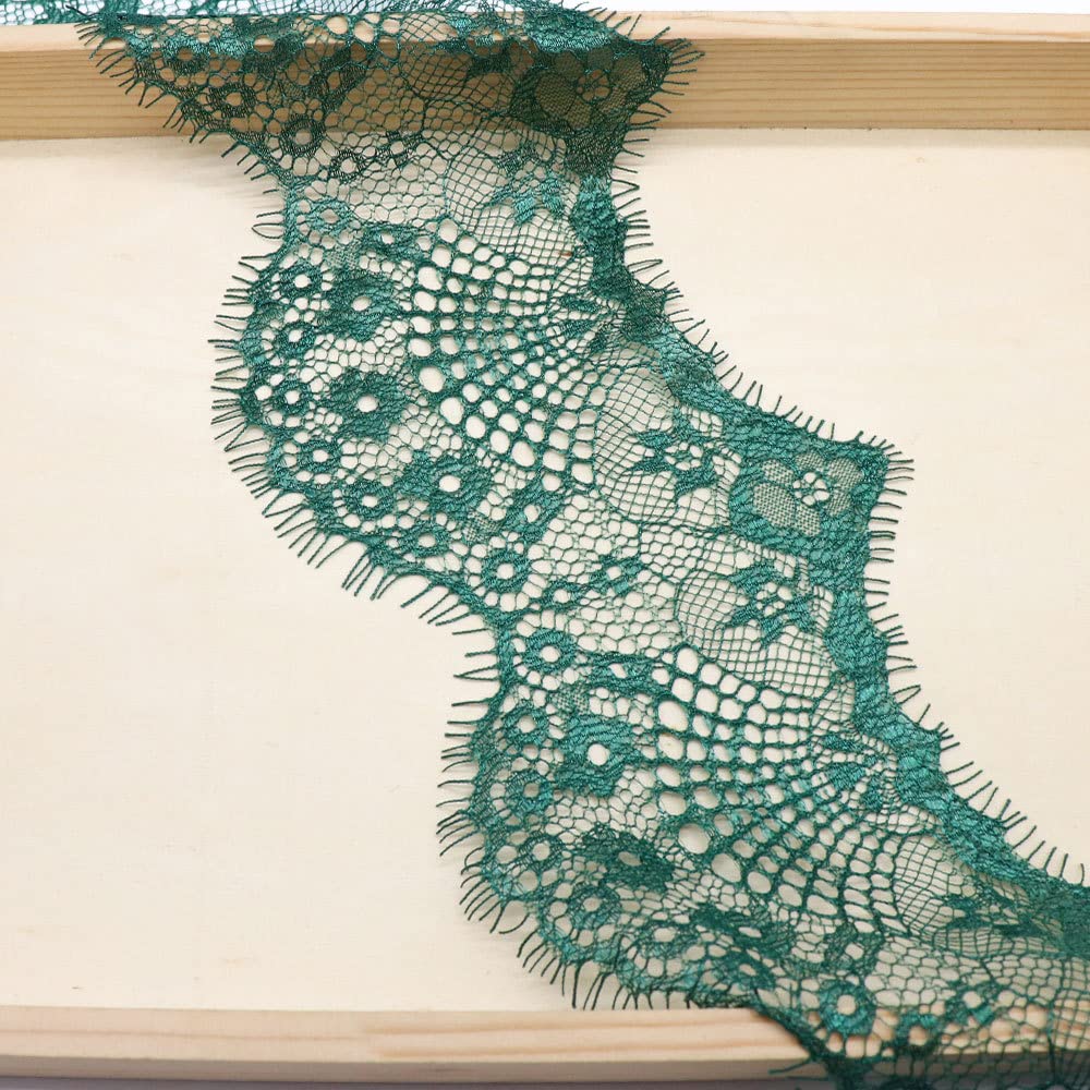 Blausky 3 Yards 9.5 cm Wide Lace Ribbon, Eyelash Lace, Wavy Lace Trim, Vintage Lace Trim, Decoration, Fringe Trim for Sewing, for Crafts, Wedding, Gift Wrapping, Bows, Green