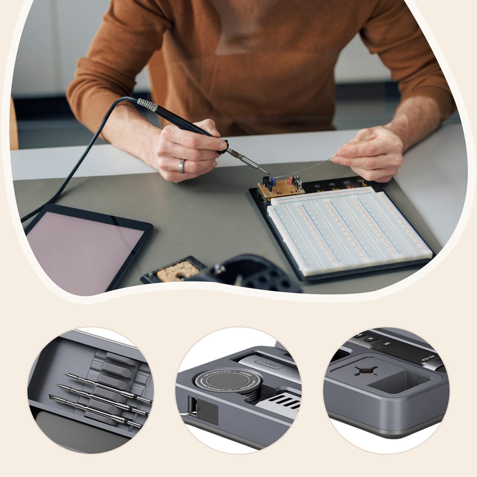 Saldatore Elettrico con Custodia Compatta, Funzione di Sollevamento, Set di Saldatura, Regolazione Multi-temperatura, Kit di Strumenti di Riparazione, Stile D