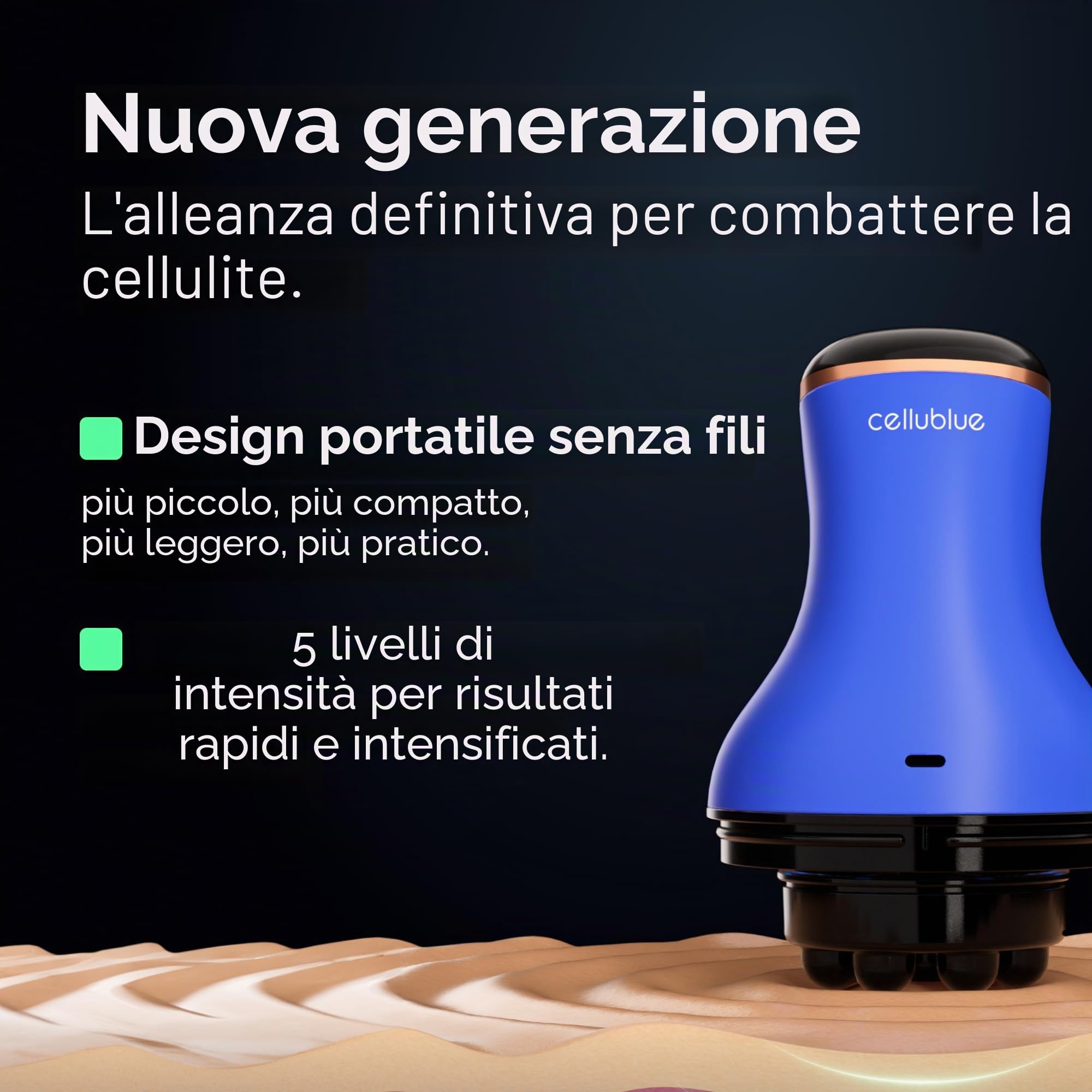 Cellublue – Dispositivo dimagrante intelligente senza fili – Massaggio potente elettrico 2900 giri/min, doppia testa – Touch screen ricaricabile USB-C