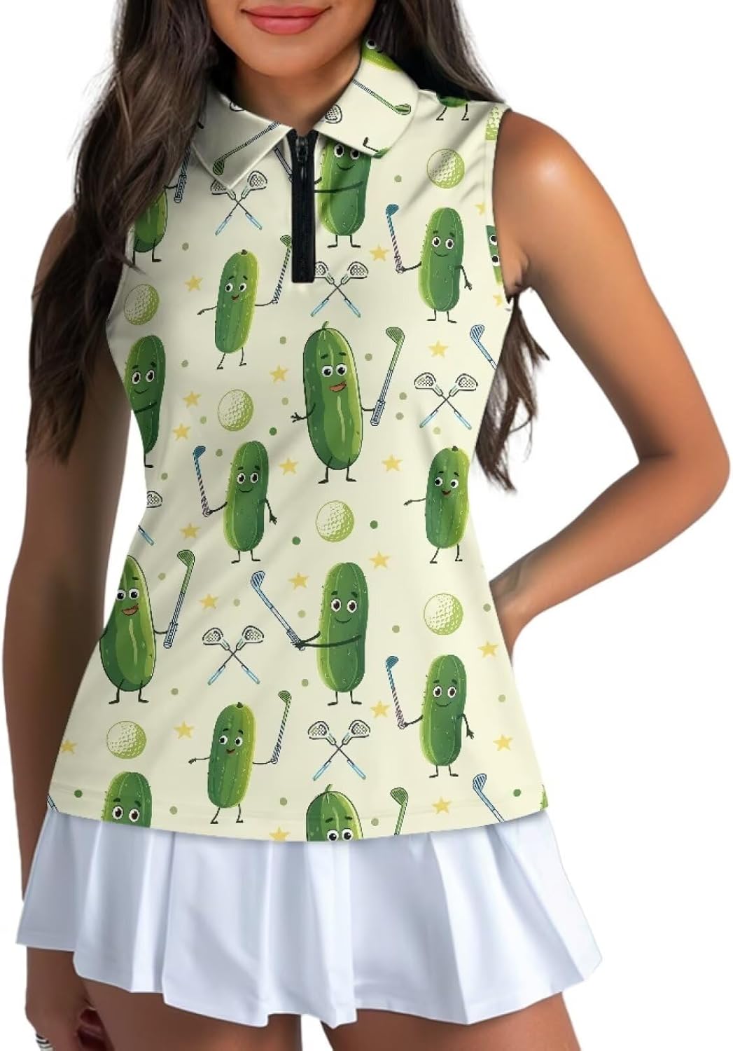 Women's Golf Shirts 1/4 Zip Sleeveless Collared Tennis Golf Shirts Athletic Shirts Tennis Tank Top