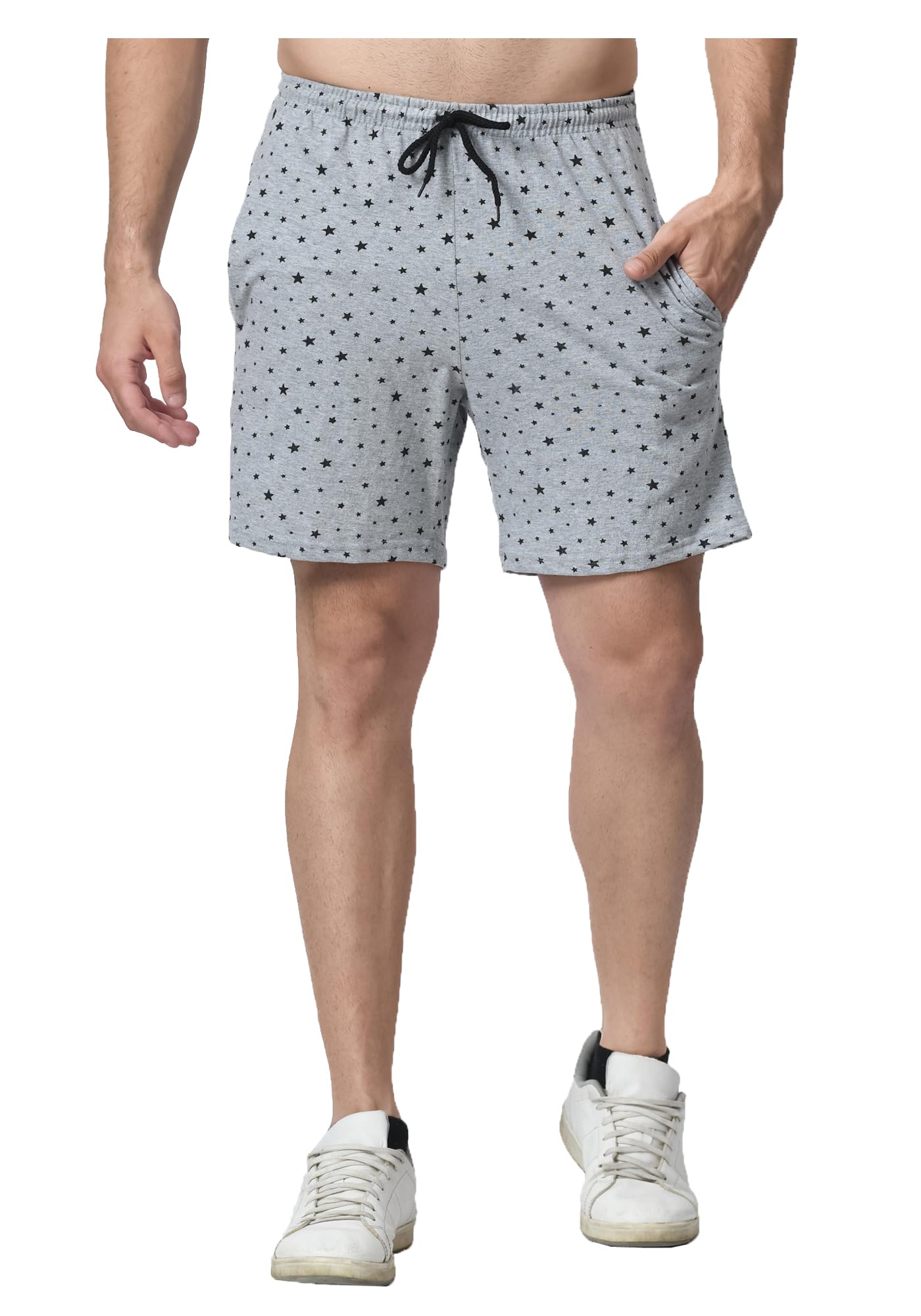 Men Cotton Star Printed Regular Bermuda Shorts (Pack of 1) Grey-image-30