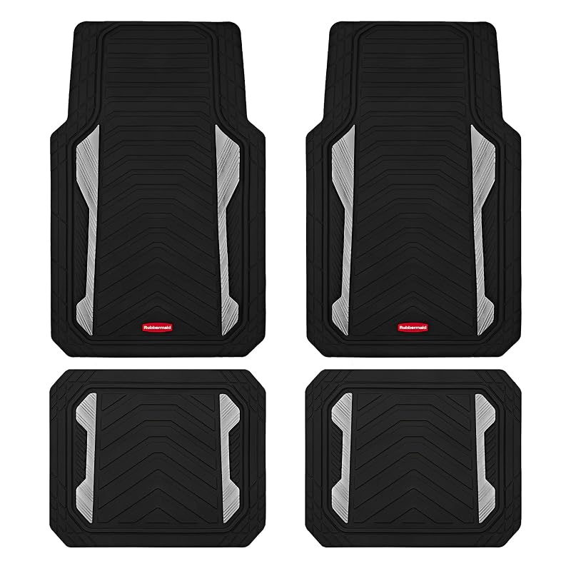 Tapete automotivo Rubbermaid de borracha com inserções de alumínio, ajuste recortável, proteção para todos os climas, prata