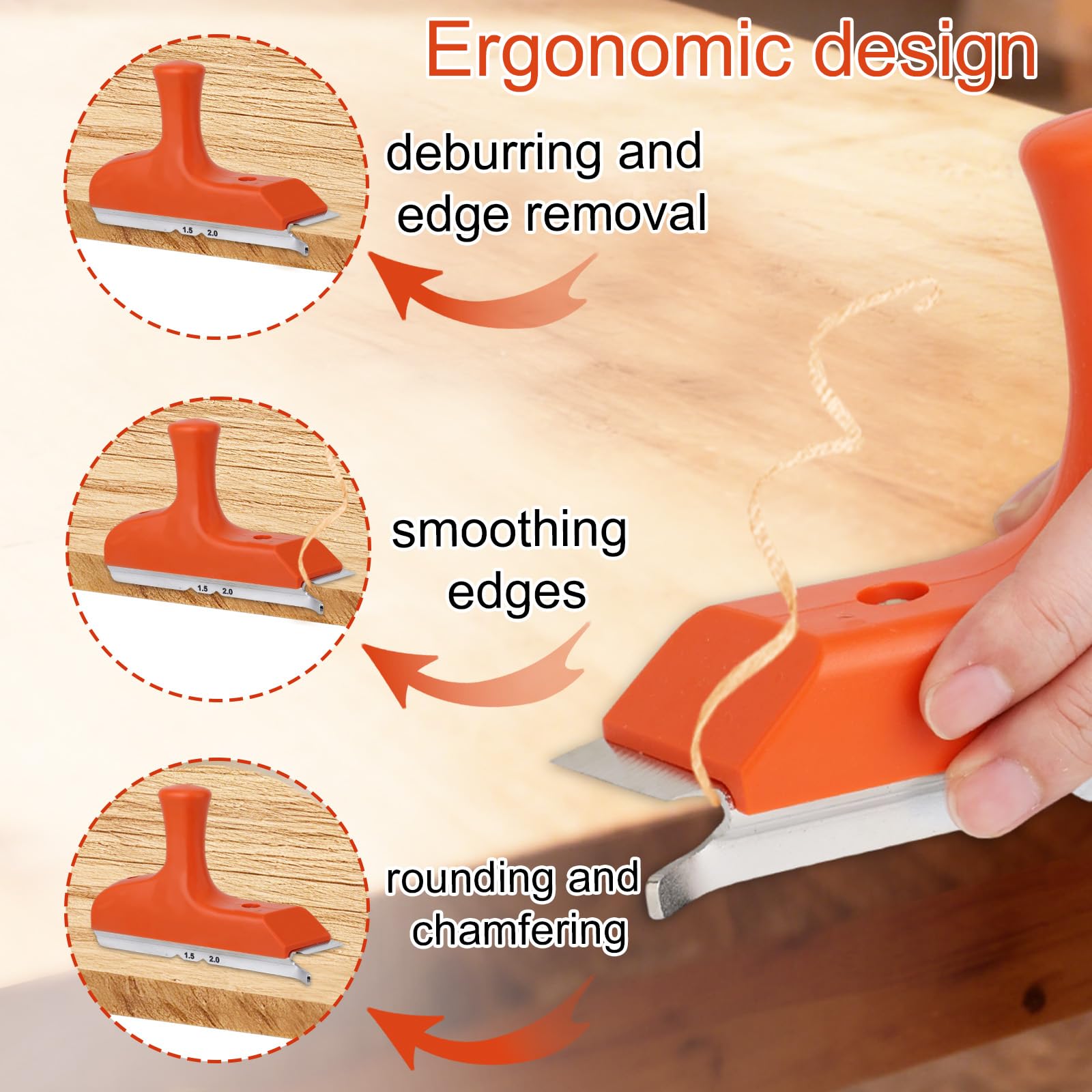 Recortadora Cantos con Hoja Acero Inoxidable y Mango Ergonómico, Herramienta para Trabajar Madera para Desbarbar Cepillar Corregir Cantos Madera Chapa PVC ABS en Superficies Rectas y Curvas