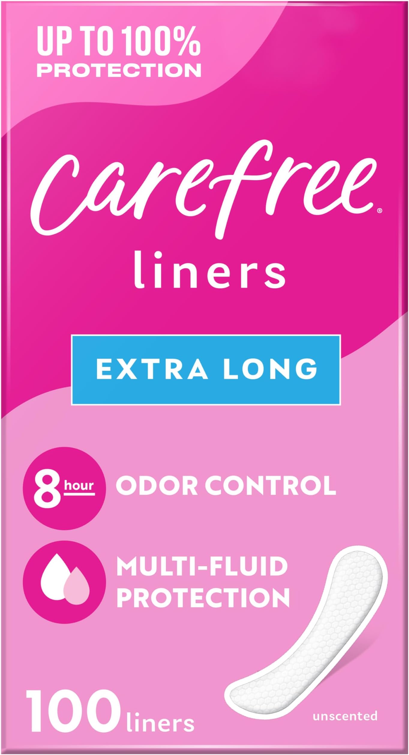 Acti-Fresh Pantiliners, Extra Long Flat, Unscented, 100 Count (Pack of 1)