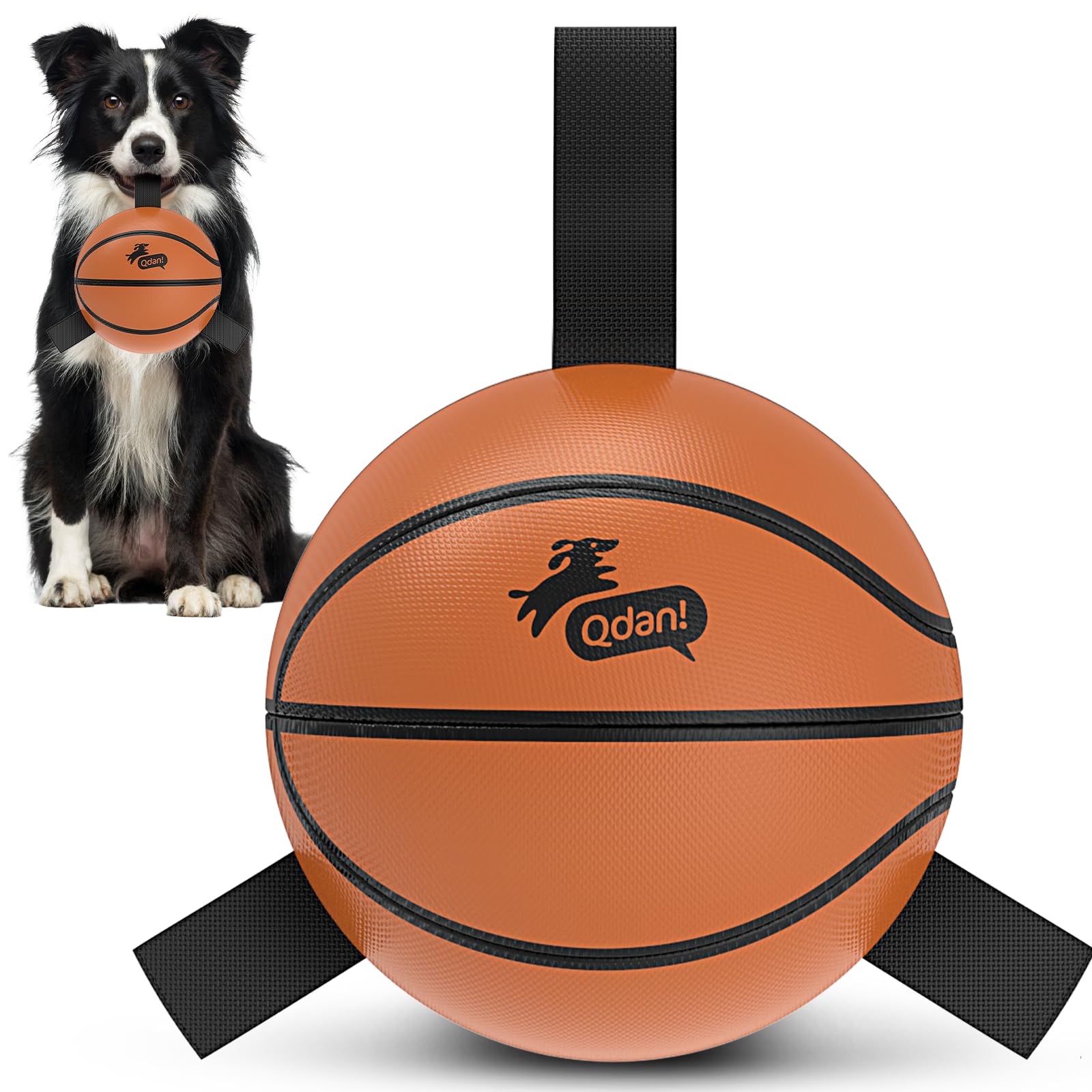 QDAN Dog Ball, Basketball Toys, Balls with Straps, Water Toy, Pool Toy for Small and Medium Dogs (15cm)