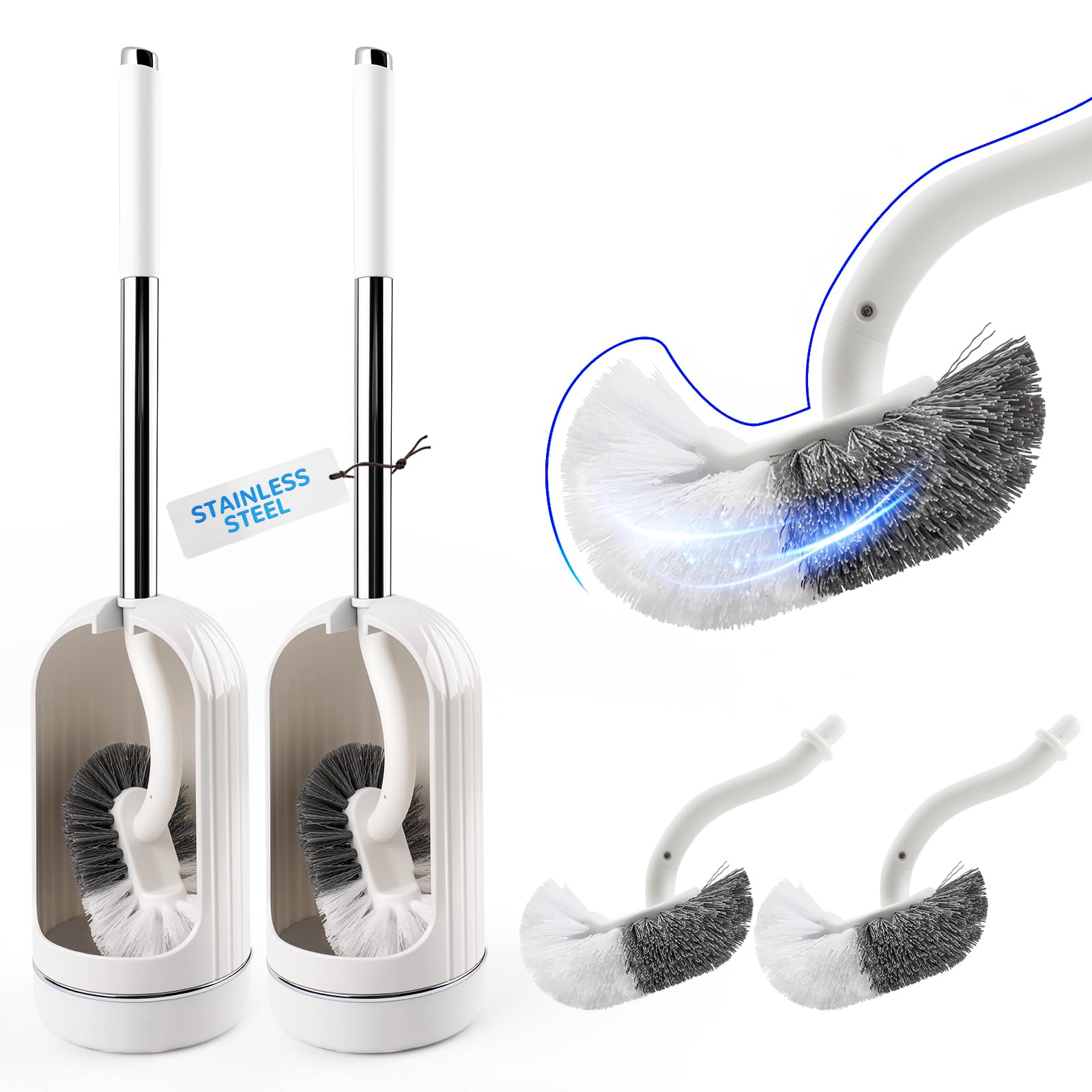 Topsky 2-Pack Toilet Brush and Holder Set, Curved Toilet Cleaner Brush with 2 Replacement Toilet Brush Head