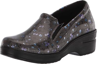 Easy Works by Easy Street womens Leeza Clog, Grey/Blue Floral Patent, 7.5 US