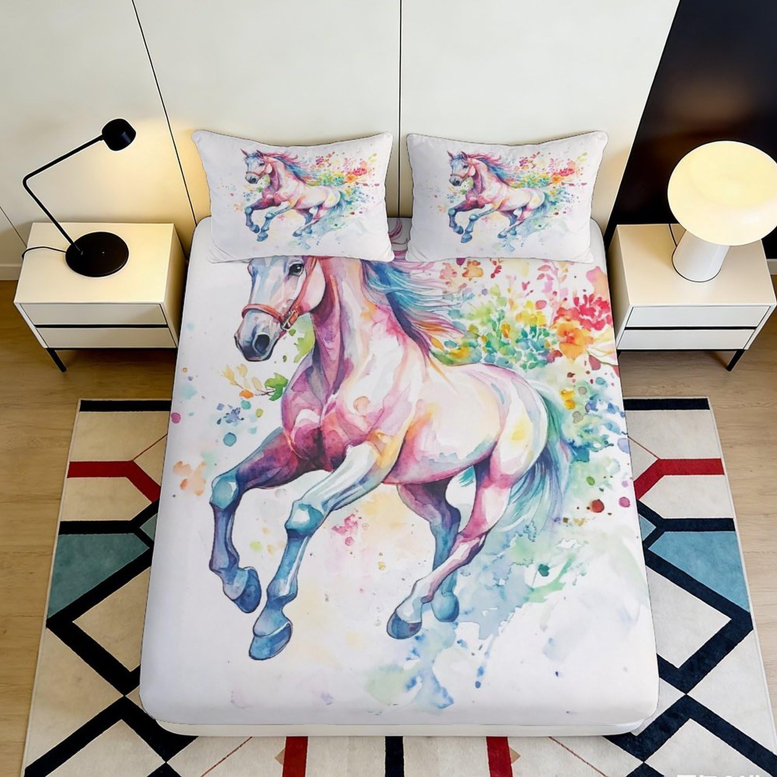 Jqzkxnhpbr Style-10 3D Printed Rainbow Horse Fitted Sheet Microfiber Soft Art Unicorn Bed Cover For Bedroom Guest Room Mattress Protection 90X200x25cm
