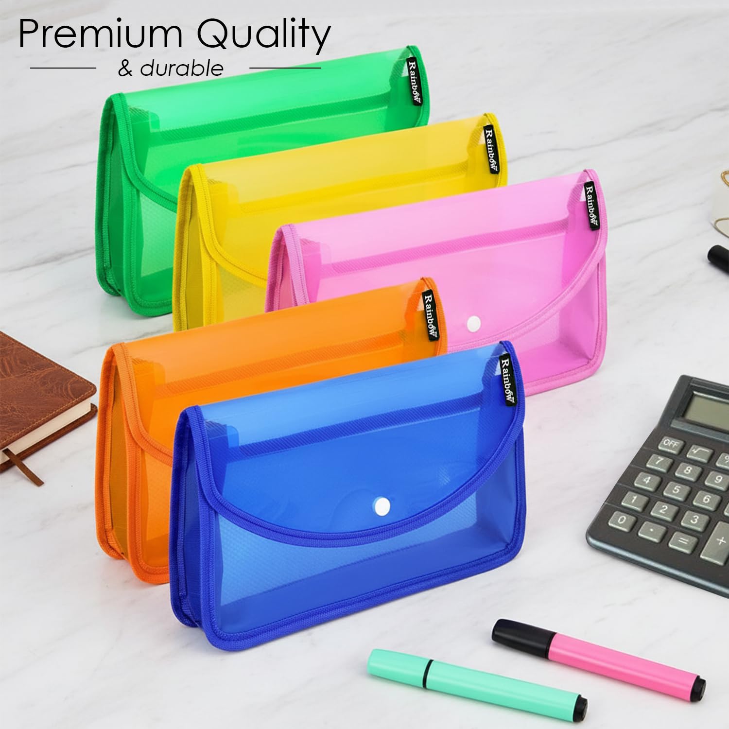 Shuban 5 Pcs Plastic Flexi Button Bag, Cheque Book Organizer Passbook Holder Pouches (A5-27X15X5CM) (Multicolor) 2