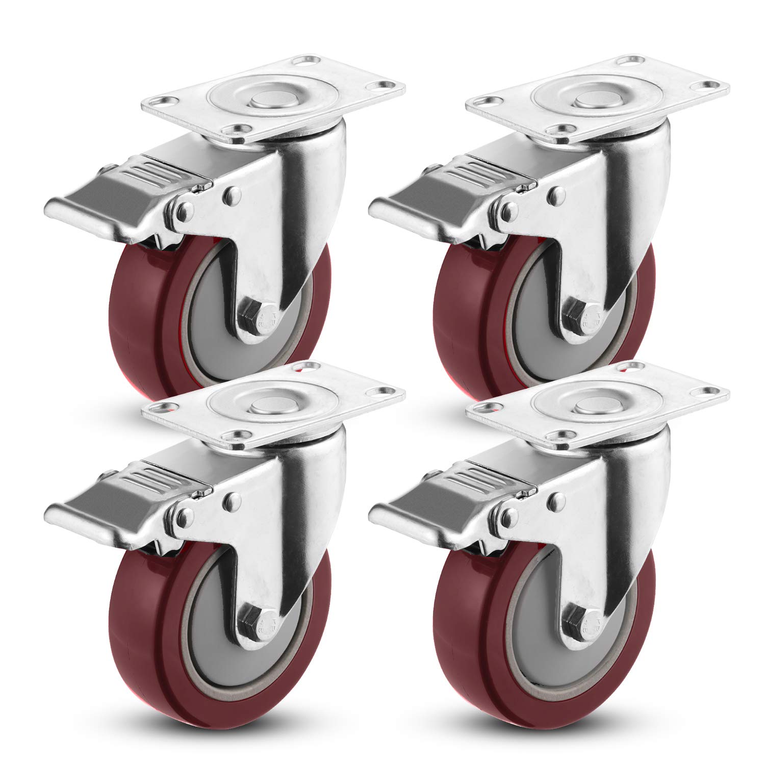 Meditool 4 Ruedas Pivotantes, 400KG | 100mm, Ruedas para Muebles,Ruedas Giratorias con Freno Con Placa de Montaje