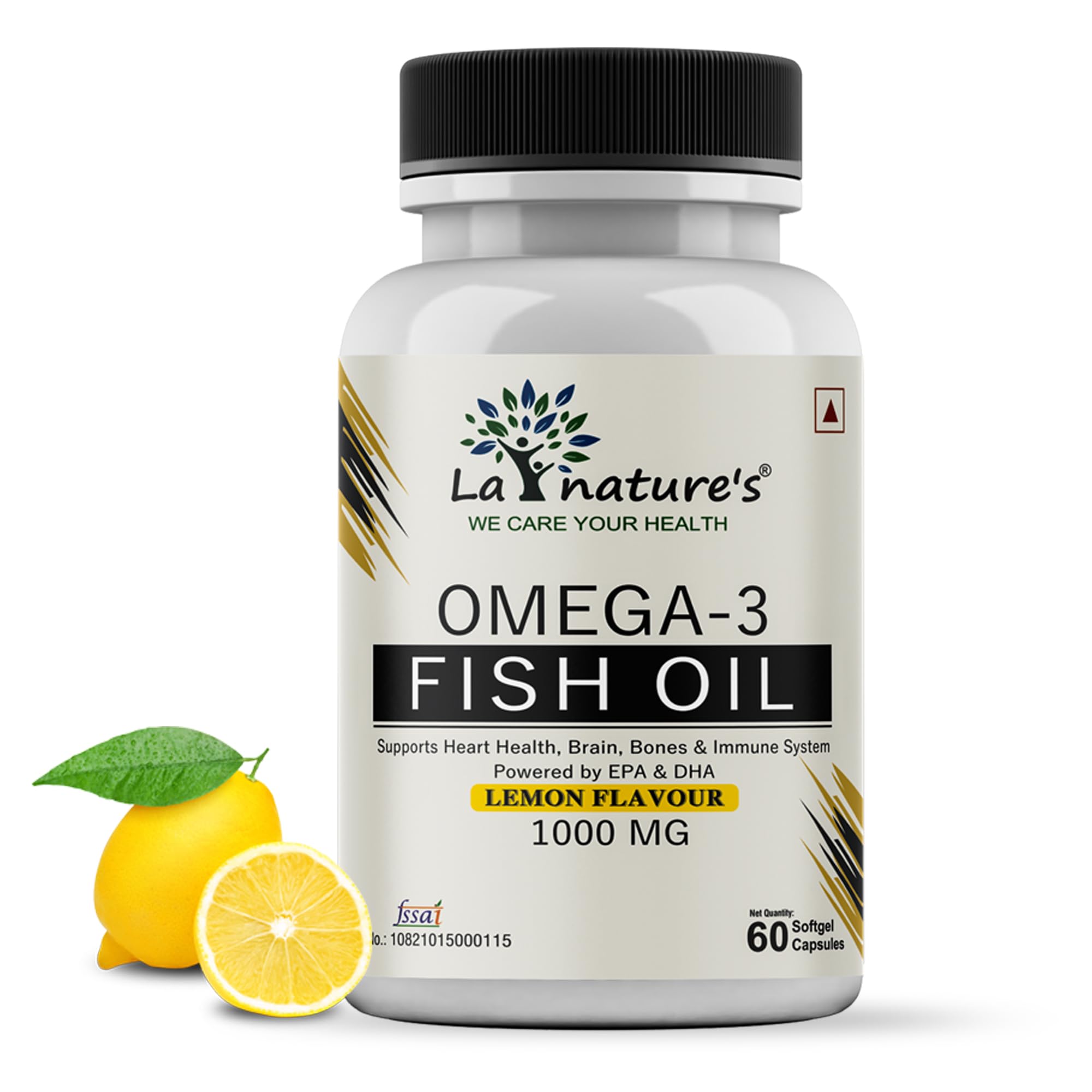 La Nature’s Omega-3 Fish Oil 1000mg with 180 mg EPA and 120 mg DHA for Men and Women 60 Soft gel Capsules Lemon Flavour