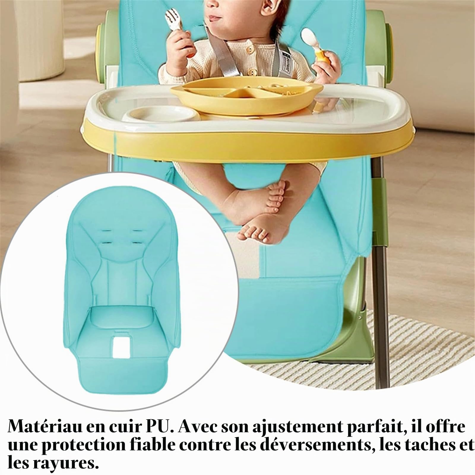 Hiseng Housse de Coussin pour Chaise Haute, Dessin Animé Coussin Chaise Haute Bébé Remplacement Universelle Housse de chaise de salle à manger PU pour bébé Housse Chaise Haute (40x83cm,Bleu foncé)