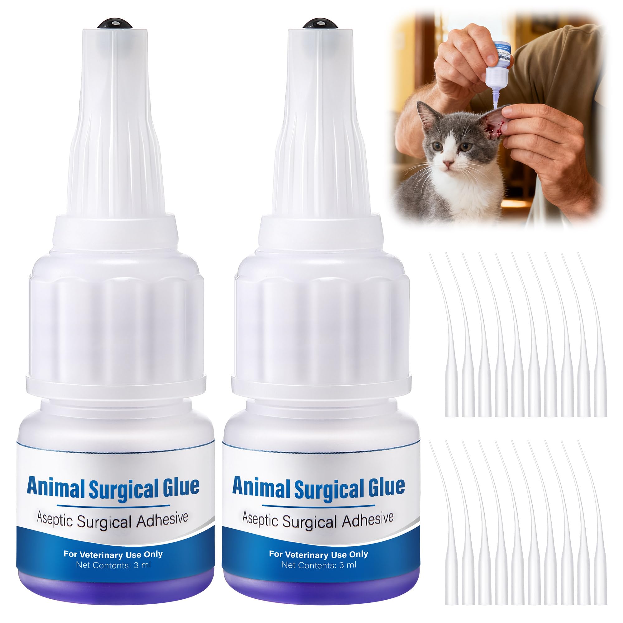Veterinary Surgical Skin Glue, Strong Surgical Adhesive with 10 Precise Applicators, Blue Tinted Fast Acting Waterproof Wound Closure for Pets Dogs Cats, Pain Free & Stress Free (1 Pack,1ml) — Amazon image 11