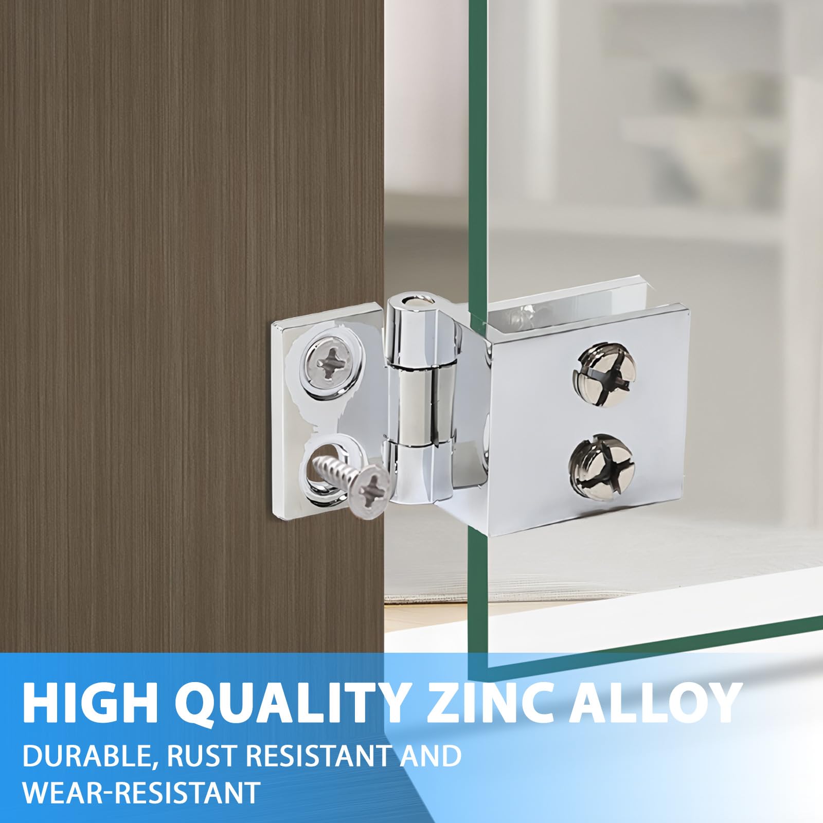 Vidrio con Bisagra, 4pcs Inoxidable Cristal Bisagras Puertas Abrazadera de Vidrio Bisagra de Puerta para Vitrinas para Puerta, Puerta de Gabinete, Adecuado para 5-8mm Vaso