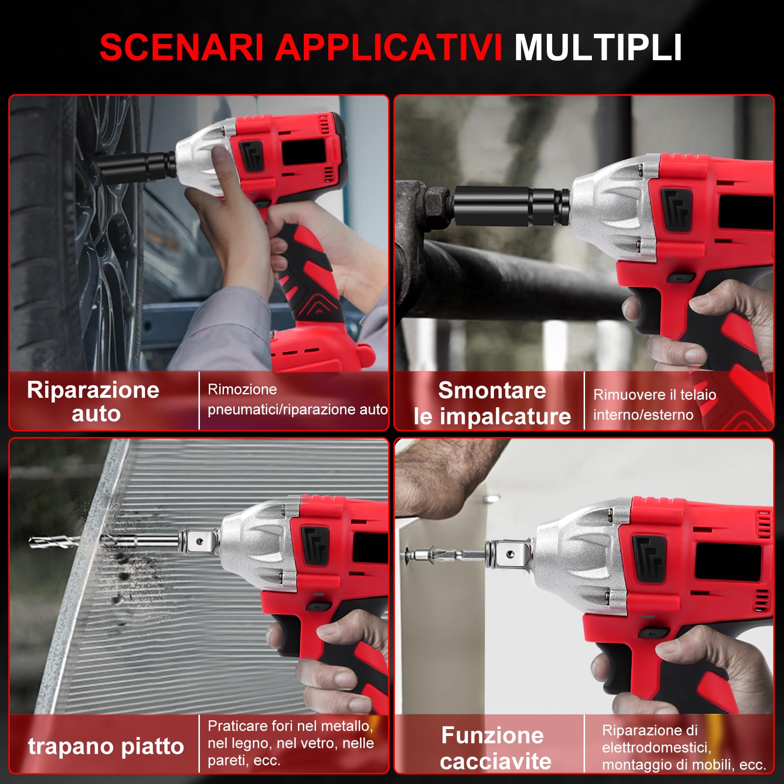 Avvitatore elettrico a percussione a batteria, 1/2 pollici, 300 Nm, 21 V, avvitatore a percussione senza ufficio, con batteria da 5 x 1300 mAh, chiave elettrica a percussione impact wrench