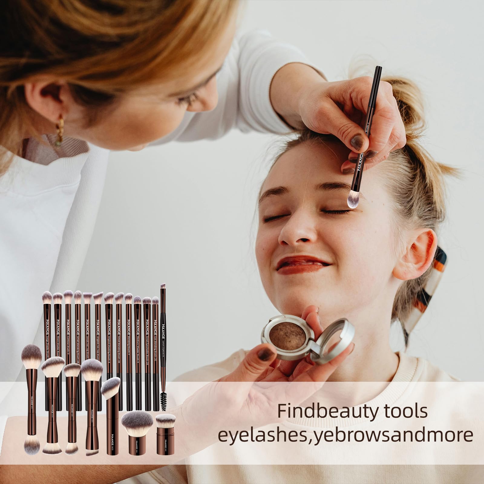 MAANGE Set di 20 pennelli per fondotinta, kabuki, a doppia estremità, pennelli per contouring, cipria, correttore, crema, cosmetici, miscelazione, fard, lucidatura, strumenti per il trucco del viso