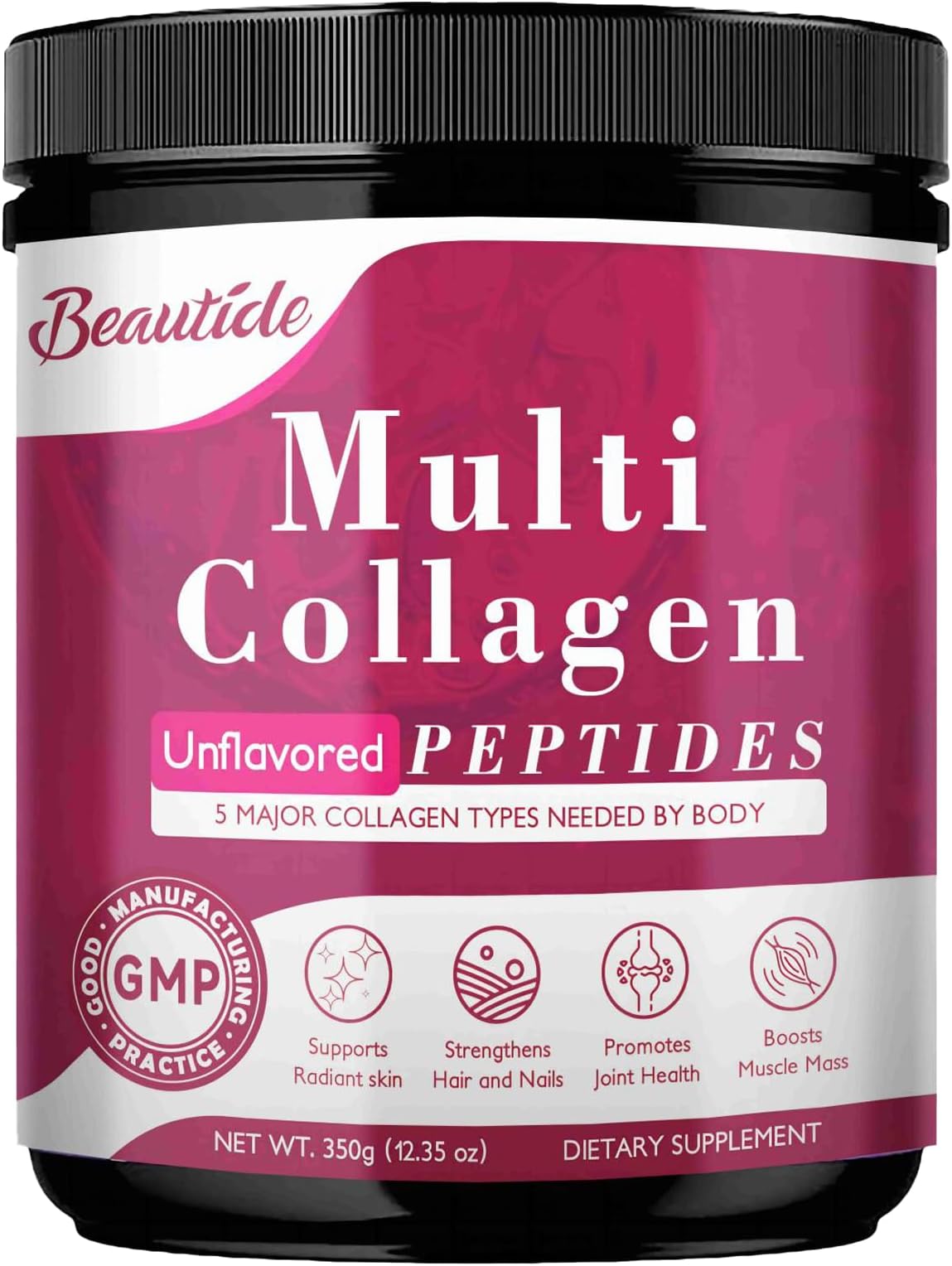 Multi-Collagen-Peptides-Powder for Women, Hydrolyzed Collagen Powder with Vitamin C, Hyaluronic Acid, Supports Skin, Hair, Nail, and Joint, Unflavored, Keto, 35 Servings