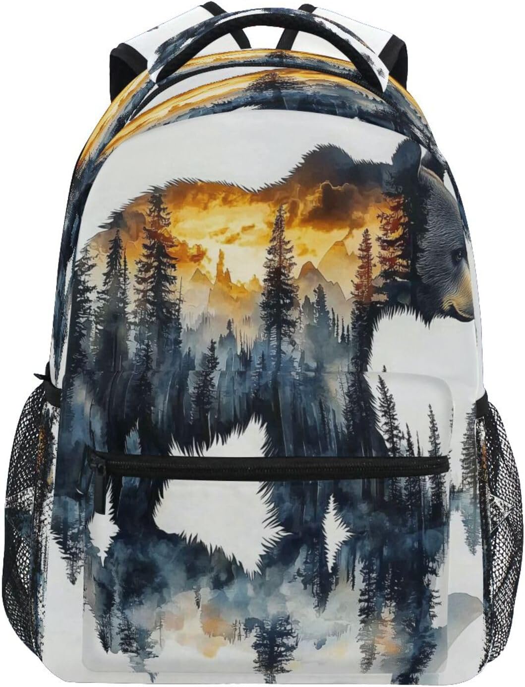 Backpack for Girls Boys, Teenager Bookbag College Rucksack Travel Daypack School Bag Kids Backpack Bear Forest Mountain Pattern