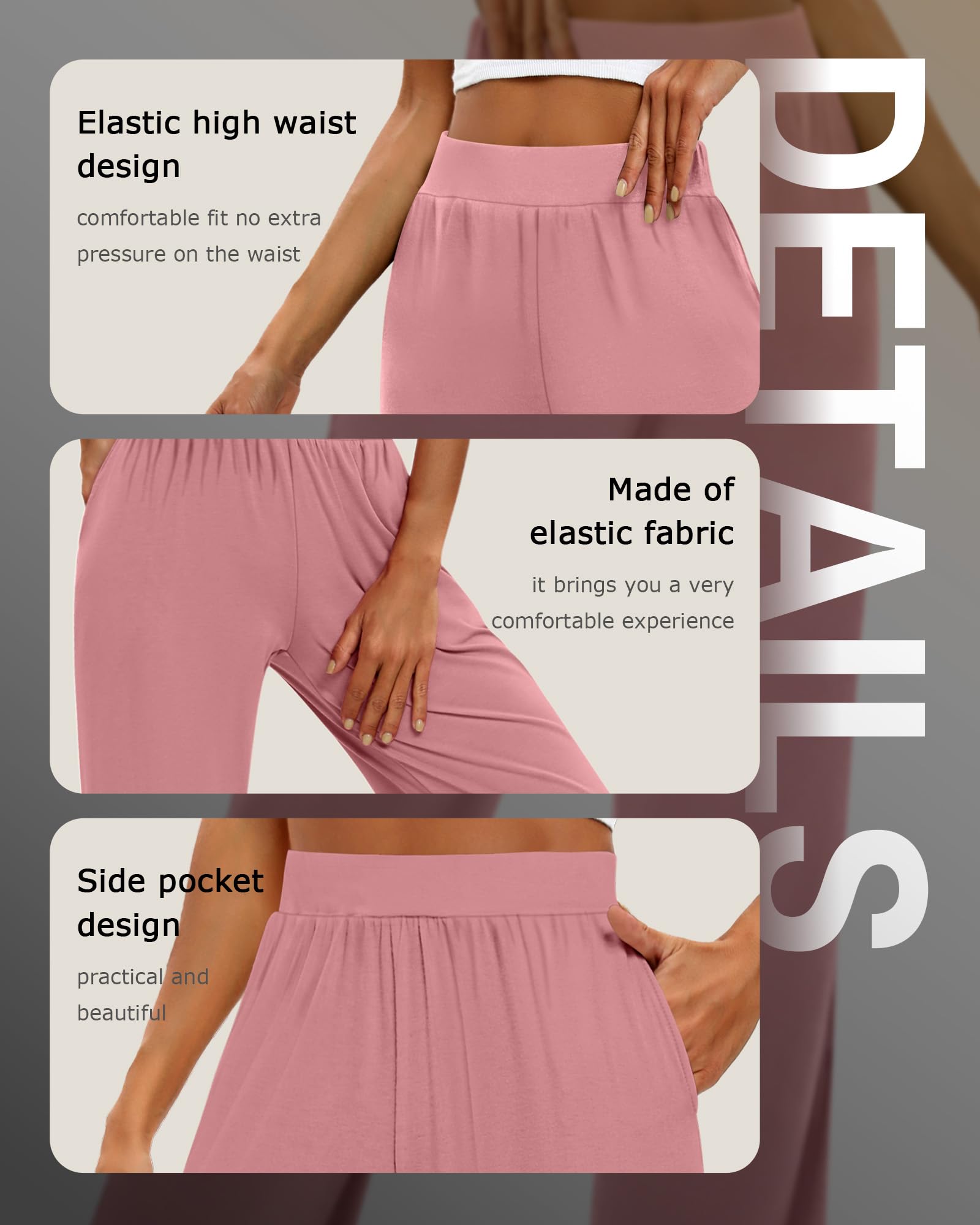 Huukeay 3 Pack Women's Lounge Pants, Cozy Wide Leg Lounge Slacks with Pockets Loose Flowy Yoga Sweatpant Workout Comfy Jogger